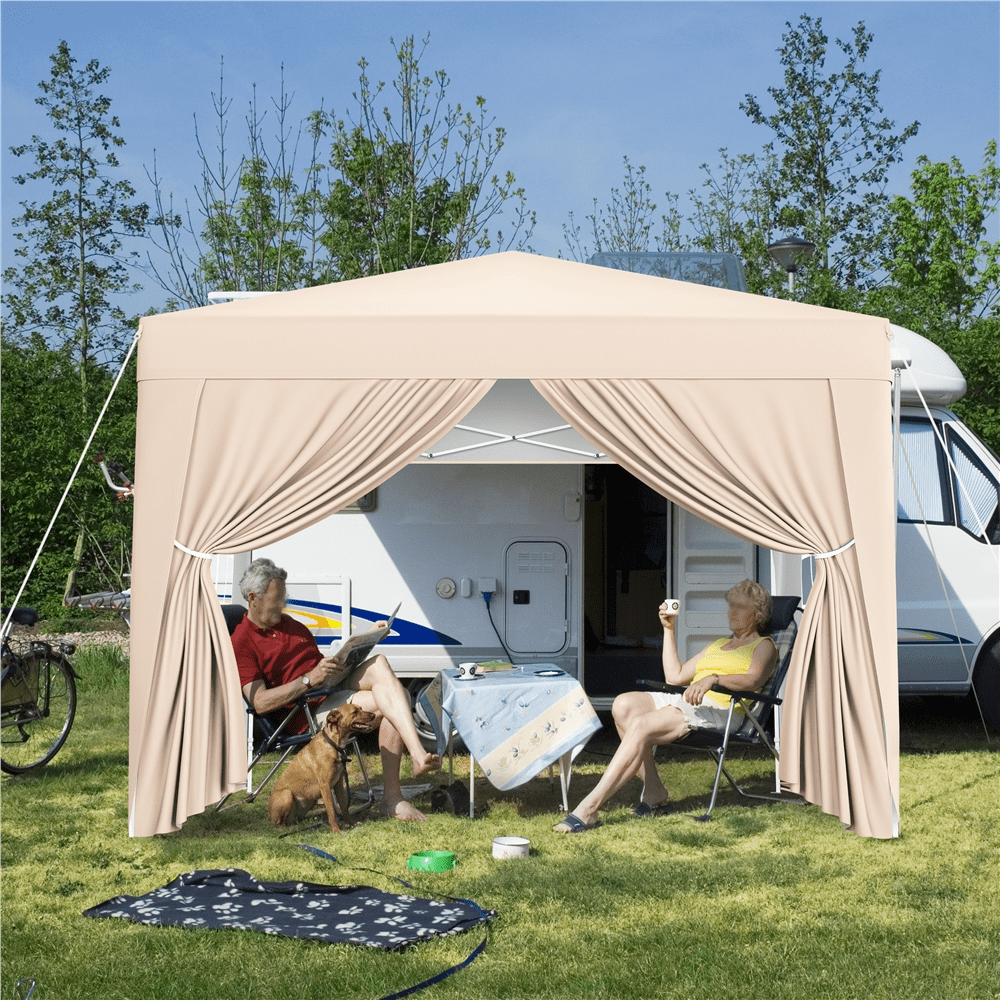 Renwick 10x10ft Enclosed Pop-Up Canopy with Mesh Window, Beige