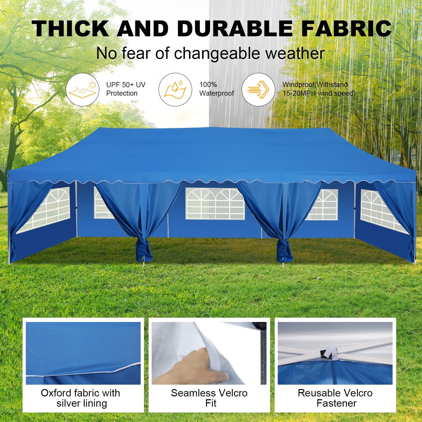 COBIZI 10x30 Pop-up Canopy Tent with 8 Sidewalls,Heavy Duty Canopy for Outdoor Events,Camping,Wedding,Canopy Gazebo with Roller Bag & 4 Weights Bags,UPF 50+ Windproof Waterproof,Gray