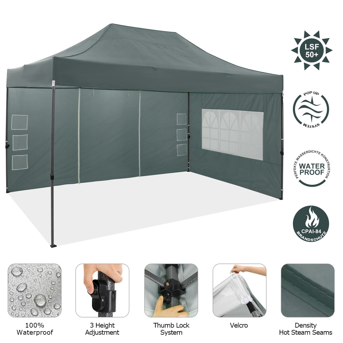 COBIZI 10x15 Heavy Duty Pop up Canopy Tent with 4 Sidewalls,Outdoor Waterproof Canopy Tent Event Shelter for Parties,Commercial-Series,Gray