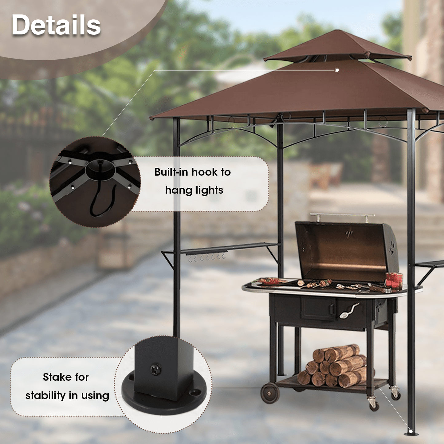 Grezjxc Grill Gazebo 8 x 5 Double Tiered Outdoor BBQ Grill Patio Canopy, Backyard Barbeque Tent with Extra Shelves