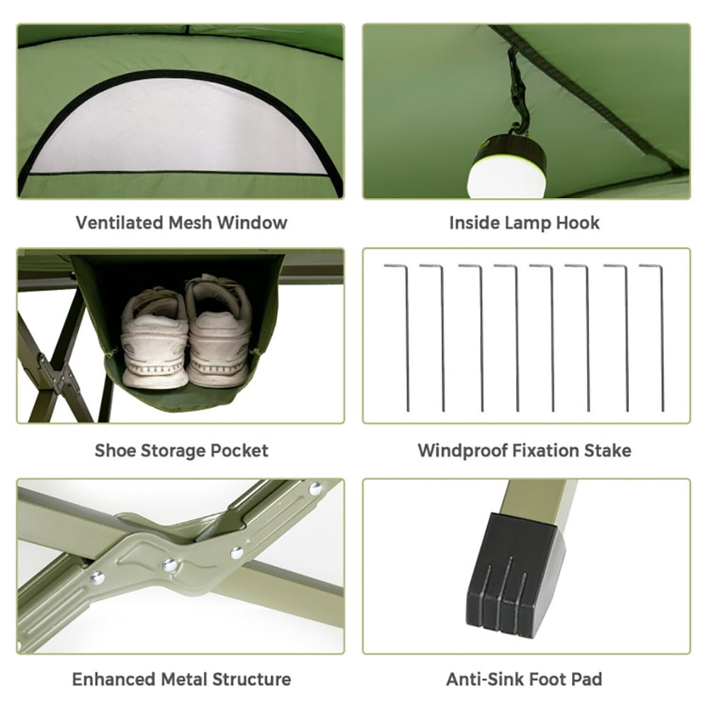 GVN 2-Person Outdoor Camping Tent with External Cover-Green, Beach Shade, Easy Pop Up Beach Shade Beach Tent, SMQB Shelter Instant Portable Beach Tent Umbrella