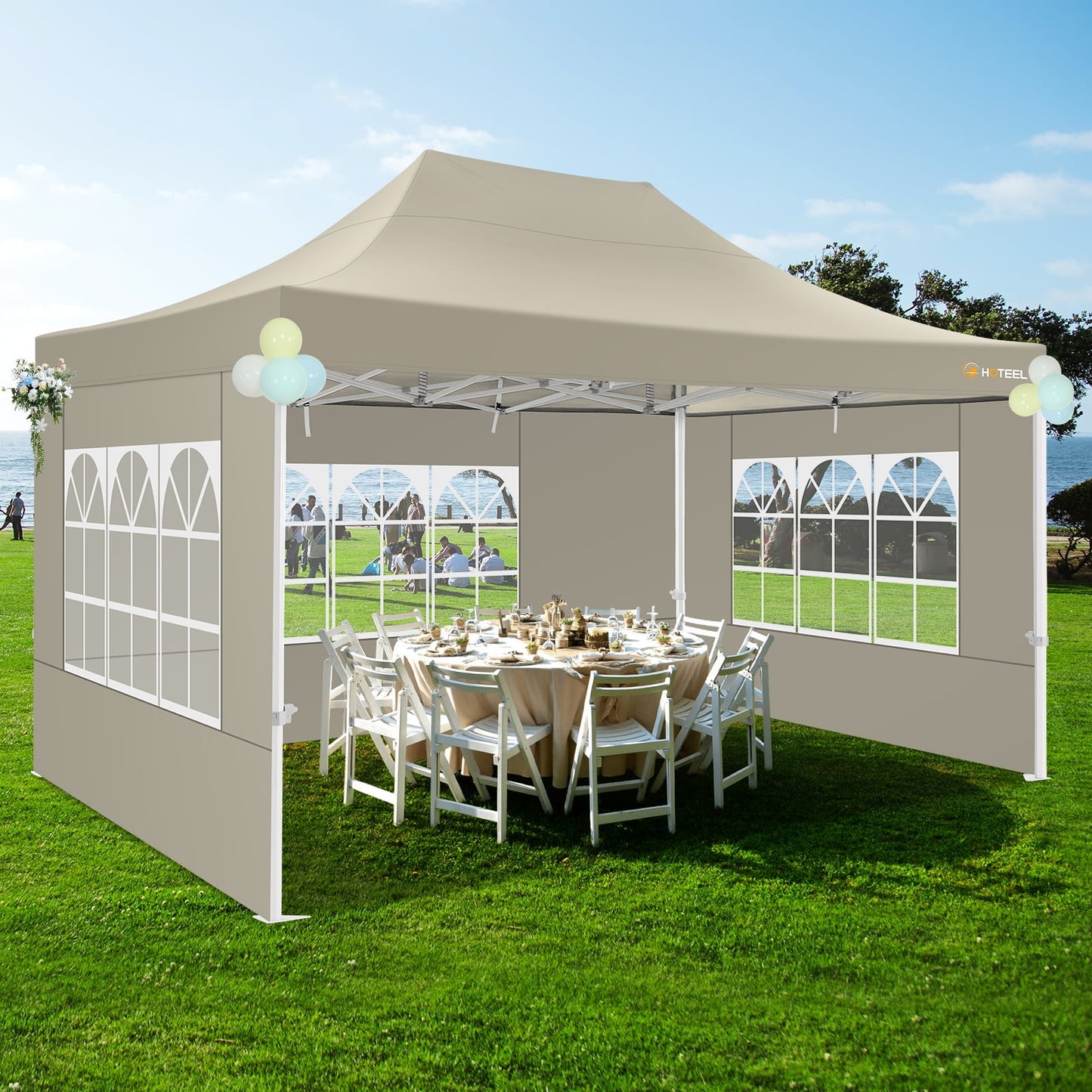COBIZI 10x15 Pop up Canopy Tent Heavy Duty with 4 Sidewalls Tents for Parties Outdoor Canopy Event Tent Wedding with Roller Bag,Upgraded UV 50+ , Thick Hexagonal Legs, khaki