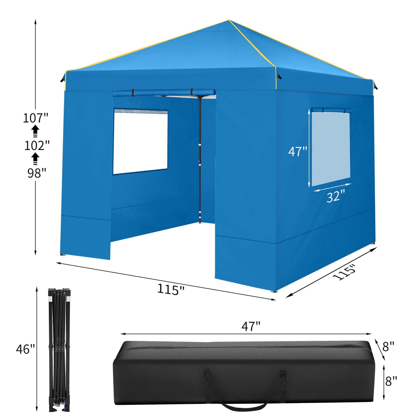 COBIZI 10X10 Pop-up Waterproof Canopy with Mesh Window, Carry Bag, Easy to Carry, 4 Removable Sidewalls, 4 Stakes & Ropes, Outdoor Tents for Party/Exhibition/Picnic,Blue