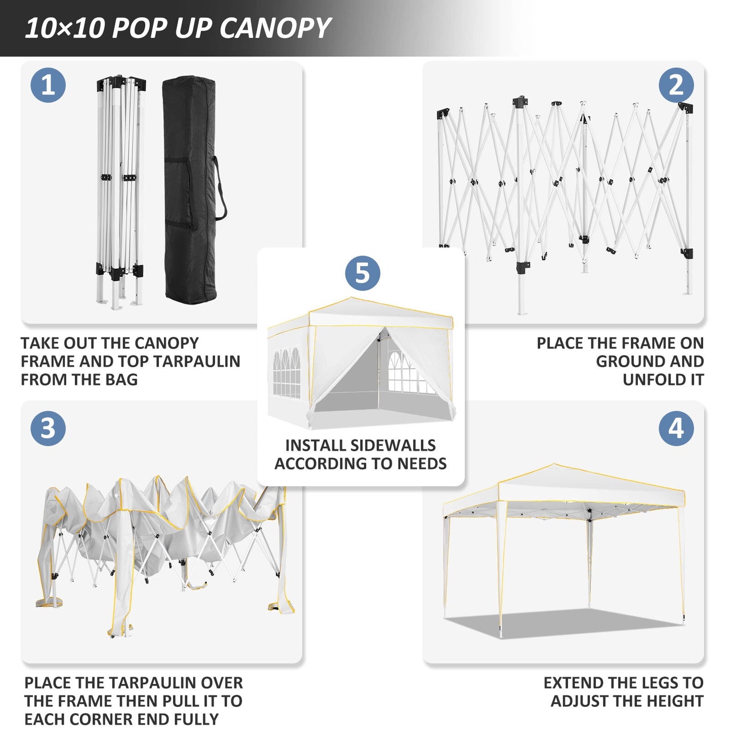 COBIZI 10x10 Pop up Tent,Easy Pop up Tent Gazebo,Portable Ez up Canopy,Suitable for Party Beach Camping Gathering Activities,Waterproof &Upf 50+,White