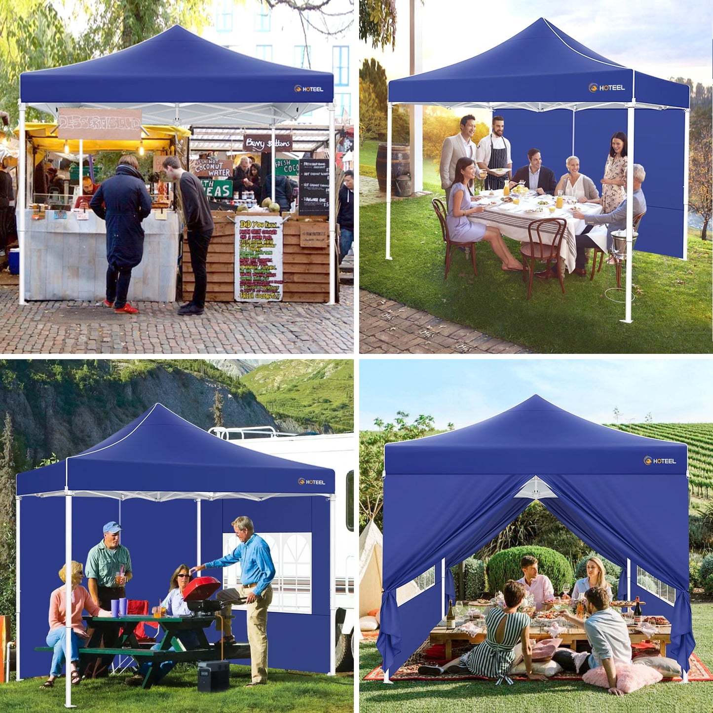 Hoteel 10x10 Heavy Duty Canopy Tent with 4 Sidewalls, Commercial Instant Shelter Tent for Parties, Wedding Event, Adjustable Outdoor Canopy with Carry Bag, 4 Ropes & 8 Stakes, Dark Blue