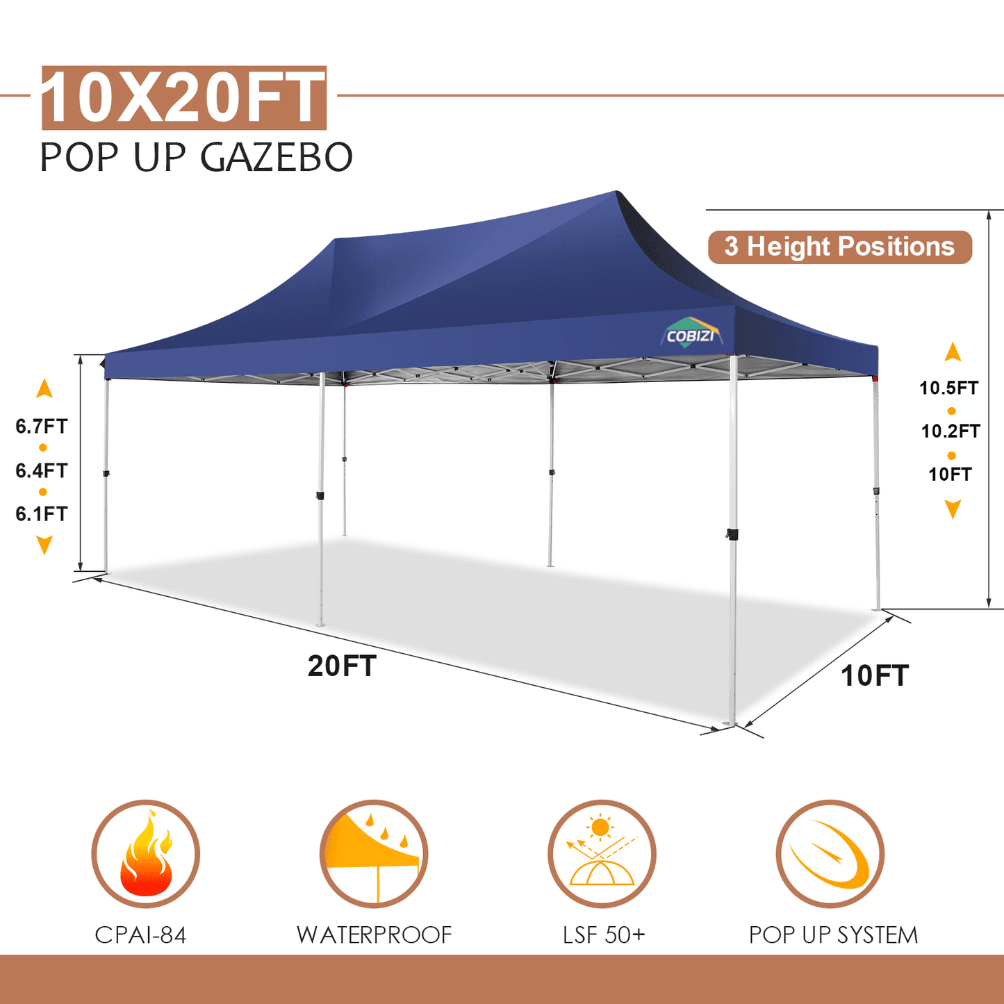 COBIZI 10x20 Pop Up Canopy Tent with 6 Sidewalls,Upgrade Structure Wind & Waterproof Easy up UV Blocking with Carry Bag,3 Adjustable Heights,Wedding Party Tent Outdoor Commercial Party Tent,black