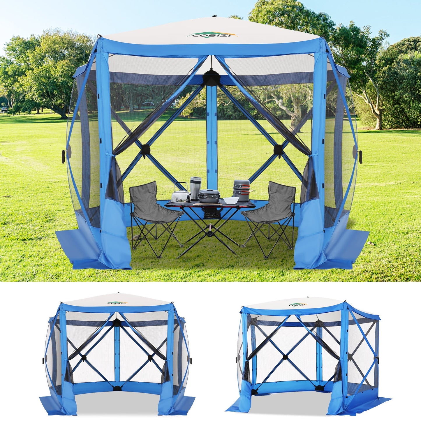 COBIZI 12'x12' Fast-Setup Gazebo, Portable & Waterproof Outdoor Shelter, UV-Resistant, 8-Person, Cerulean Blue