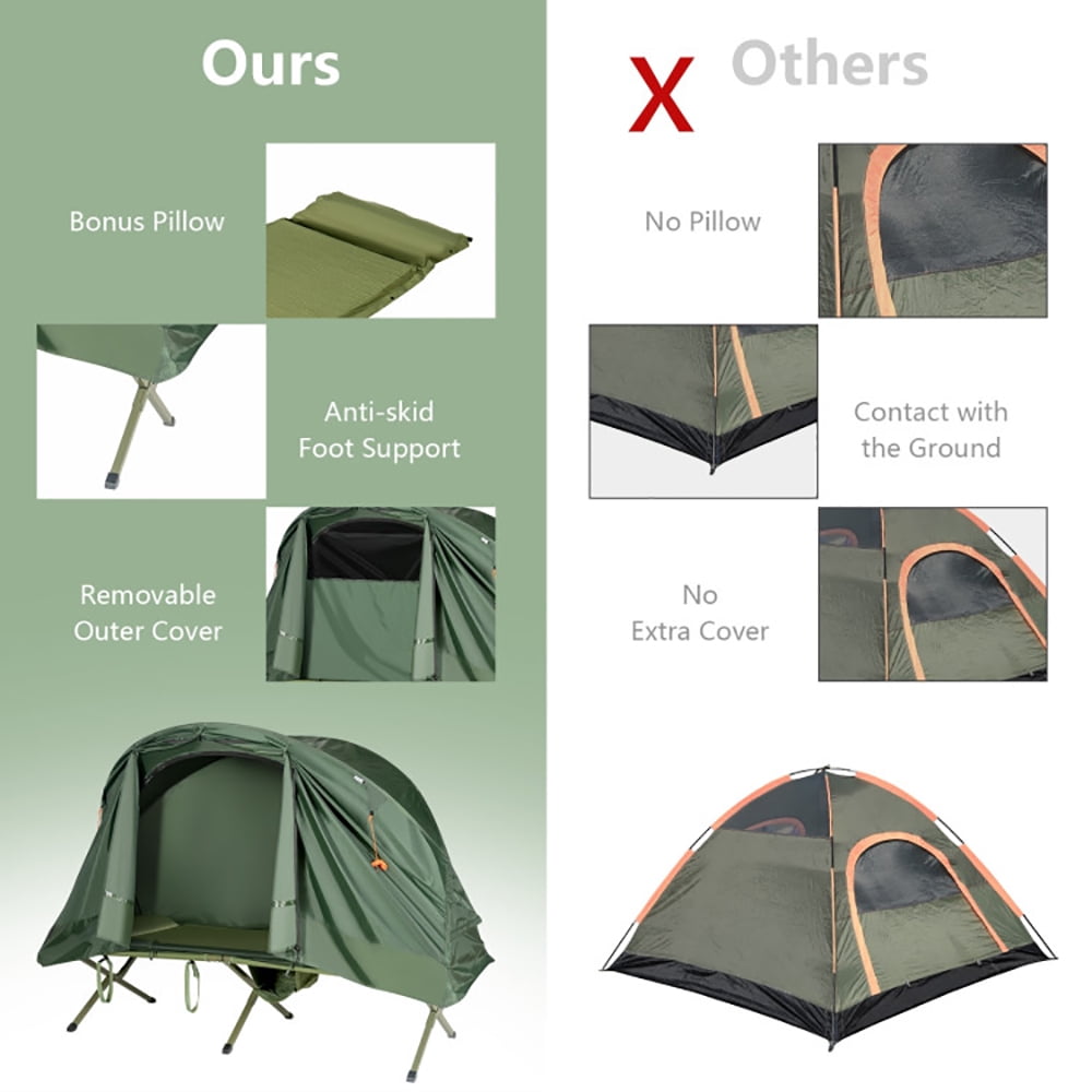 GVN Cot Elevated Compact Tent Set with External Cover-Green, Beach Shade, Easy Pop Up Beach Shade Beach Tent, SMQB Shelter Instant Portable Beach Tent Umbrella