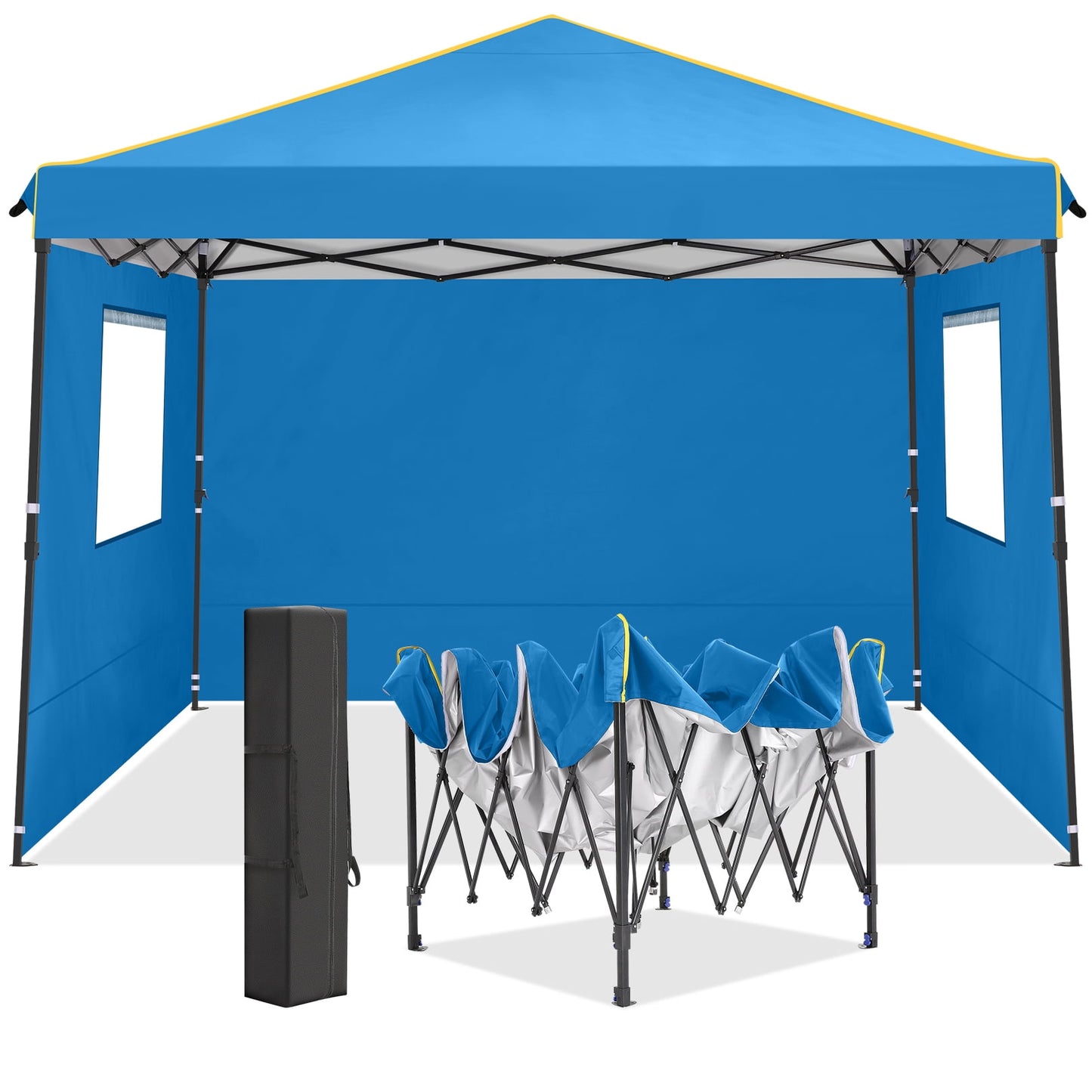 COBIZI 10x10 Pop-up Canopy Tent with 4 Sidewalls and Mesh Windows 2.0, Waterproof Commercial Instant Outdoor Canopy Tents for Party/Exhibition/Picnic with Carry Bag,4 Stakes & Ropes,Black