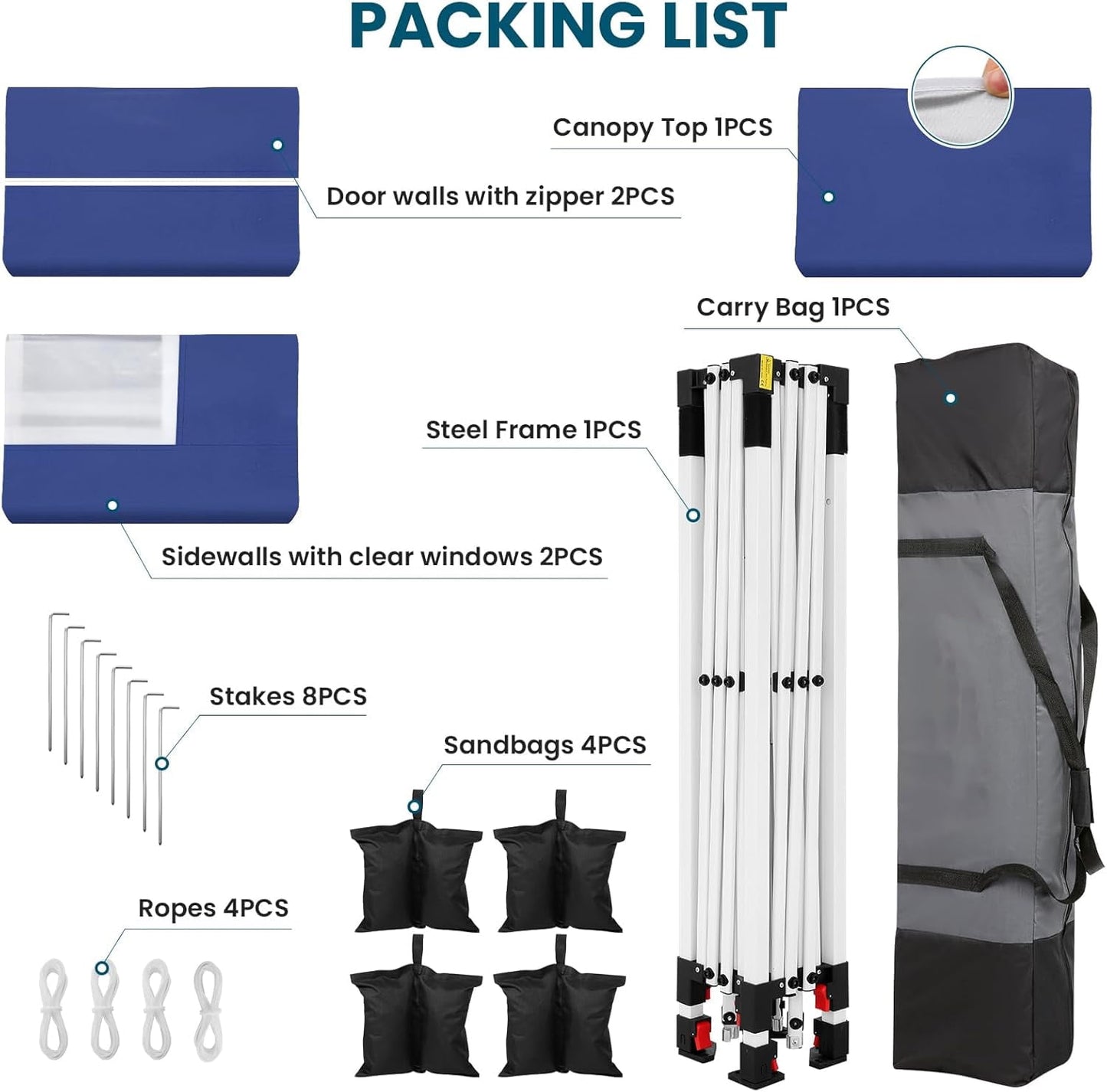 COBIZI 10x10 Pop Up Canopy with 4 Removable Sidewalls, Sandbags, Stakes & Ropes, Upf 50+ Easy Setup Canopy Tent Waterproof Outdoor Instant Portable Shelter for Business, Events, Vendor, Dark Blue