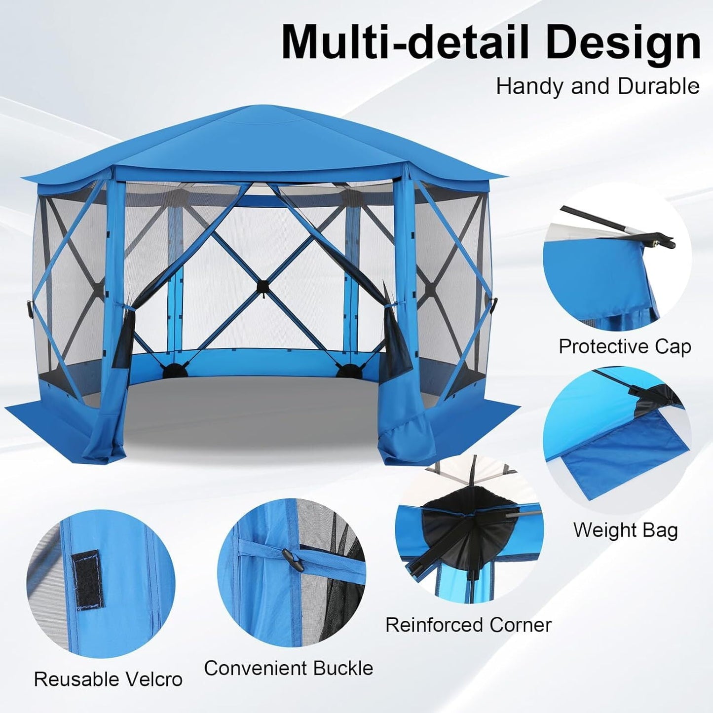 COBIZI 12x12 Pop-up Gazebo Starry Sky Screen Canopy Tent Screen House for Camping, Screen Room with Mosquito Netting, Hub Tent Instant Screened Canopy with Carrying Bag and Ground Stakes, Blue