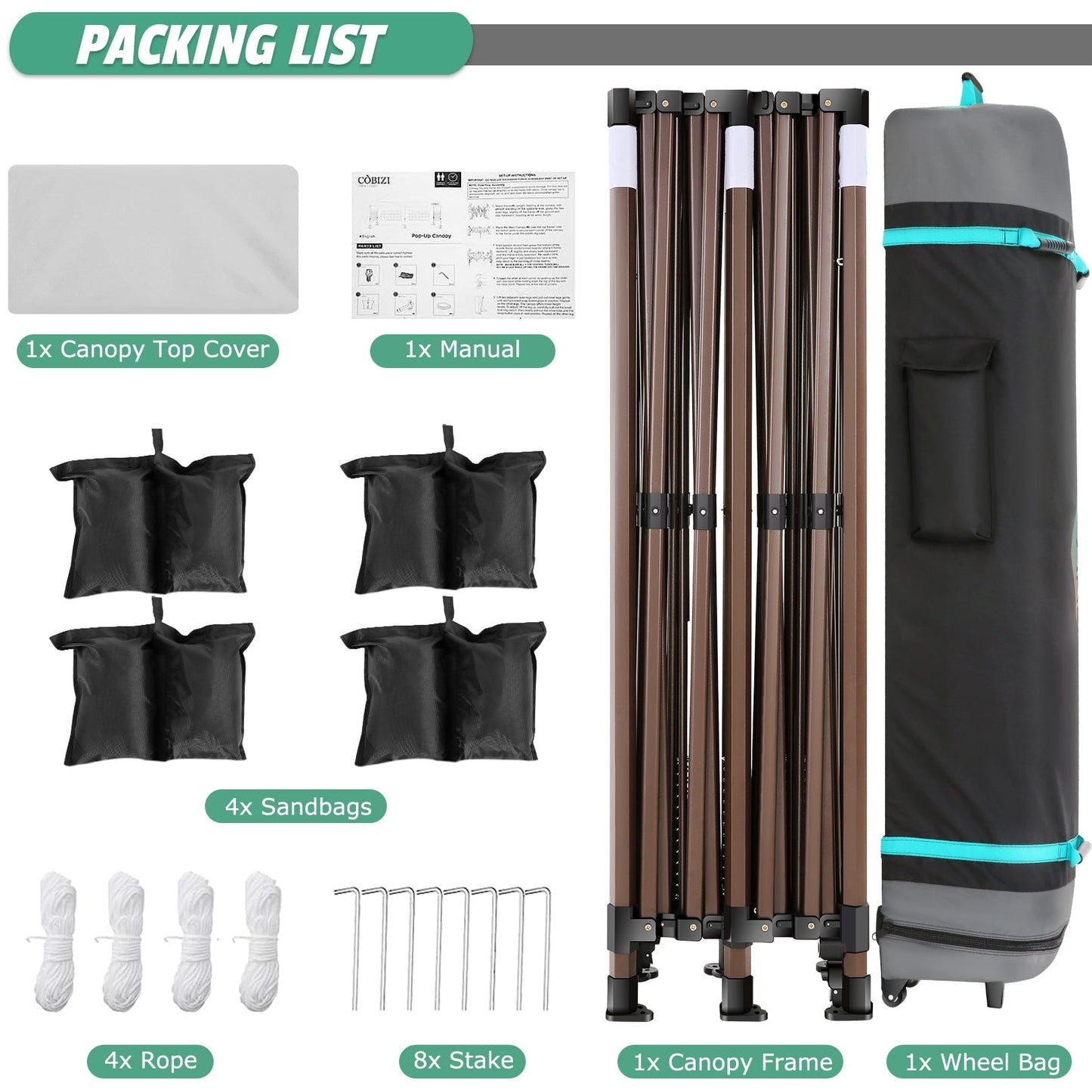 COBIZI 10x20 Pop up Canopy Without Sidewall Heavy Duty Commercial Outdoor Canopy Ez Up Wedding Party Tents for Parties with Roller Bag, Wind & Waterproof UPF50+,Upgrade Hexagonal Tube,khaki