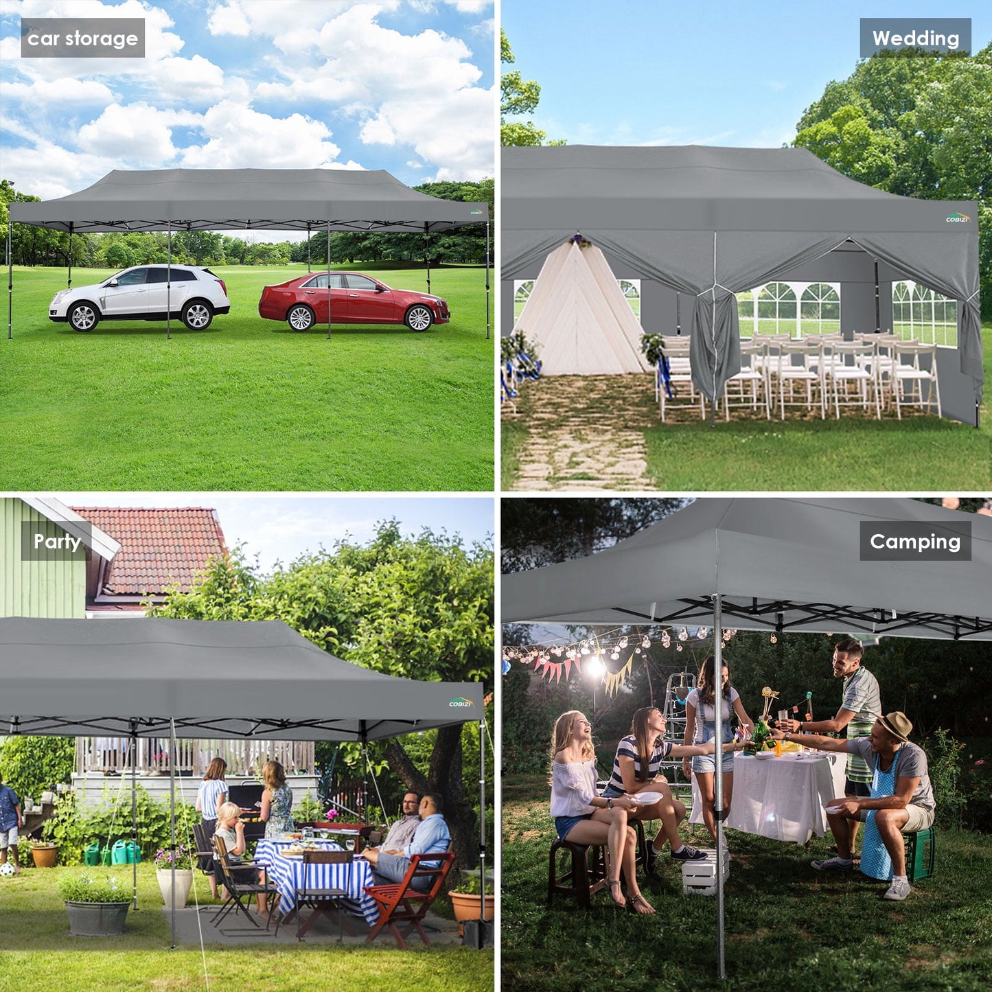 COBIZI 10x30 Heavy Duty Canopy with 8 Sidewalls,Outdoor Carport with Roller Bag,Pop up Tents for Parties,Wedding,Commercial,Gray