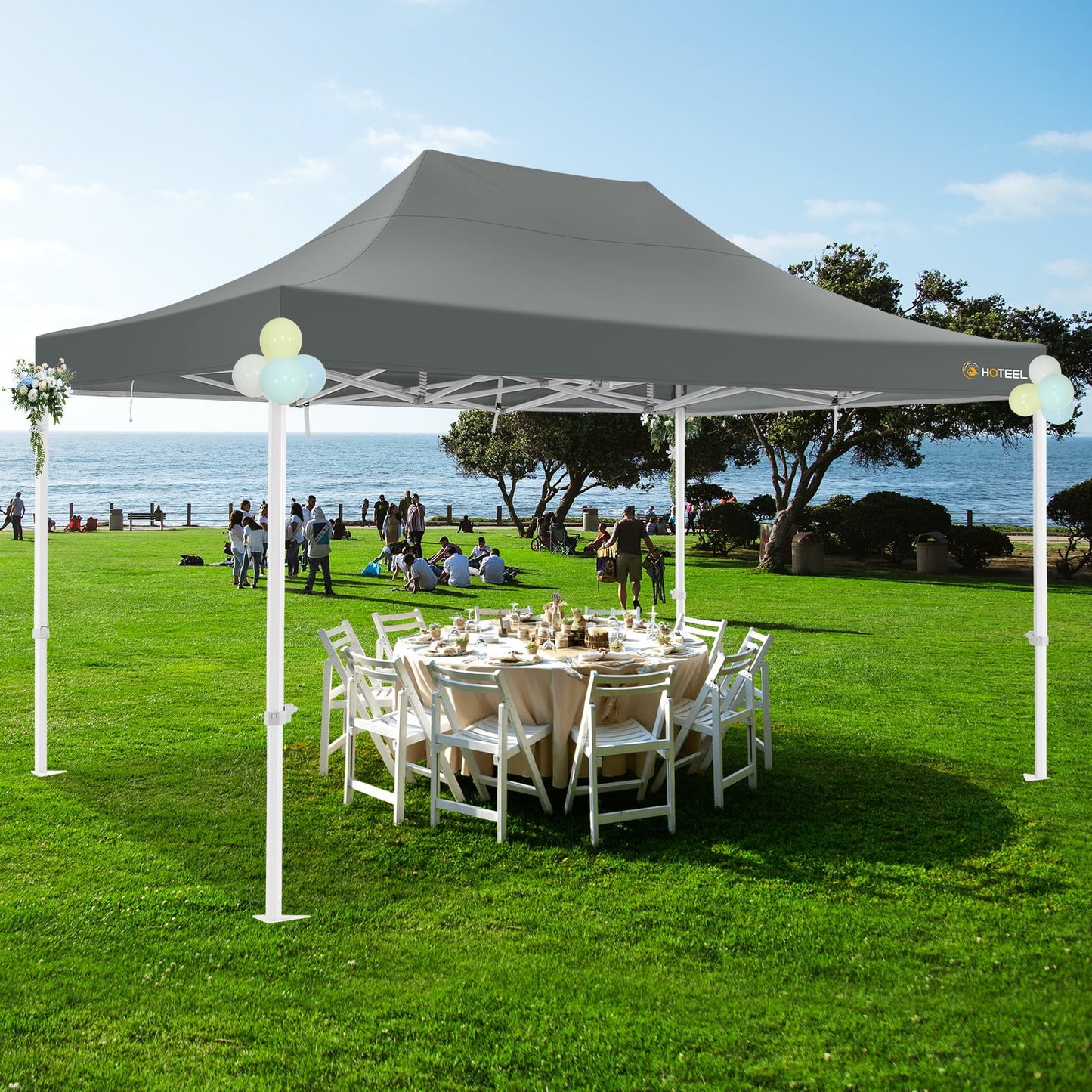 COBIZI 10x15 Pop up Canopy Tent, 10 x 15 Heavy Duty Ez up Canopy, Commercial Instant Party Tent with Roller Bag & Sand Bags,420D Waterproof Oxford & UPF 50+,Gray(Frame Thickened & Windproof)