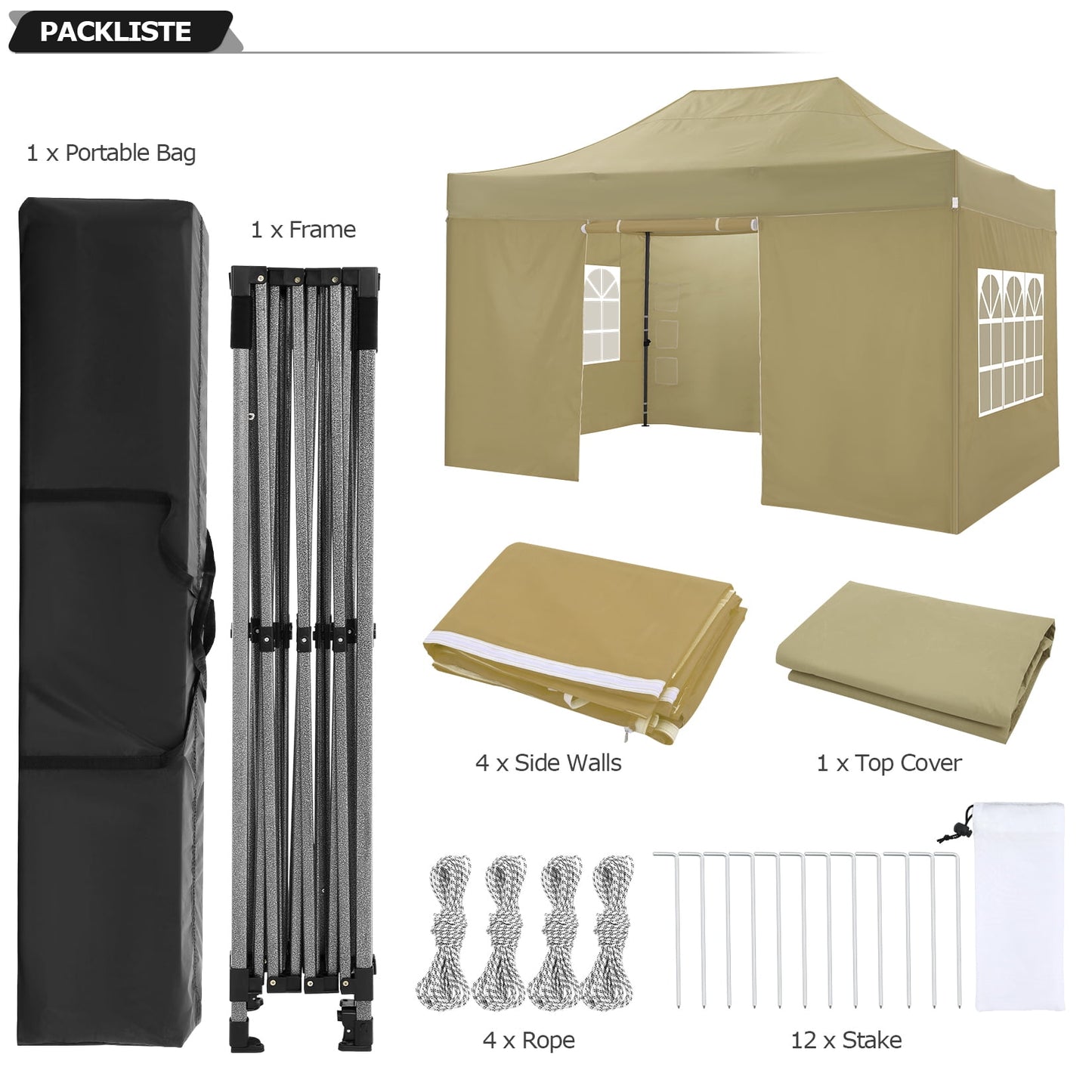 COBIZI 10x15ft Pop up Canopy, Easy up Heavy Duty Canopy Tent with 4 Removable Sidewalls,Khaki