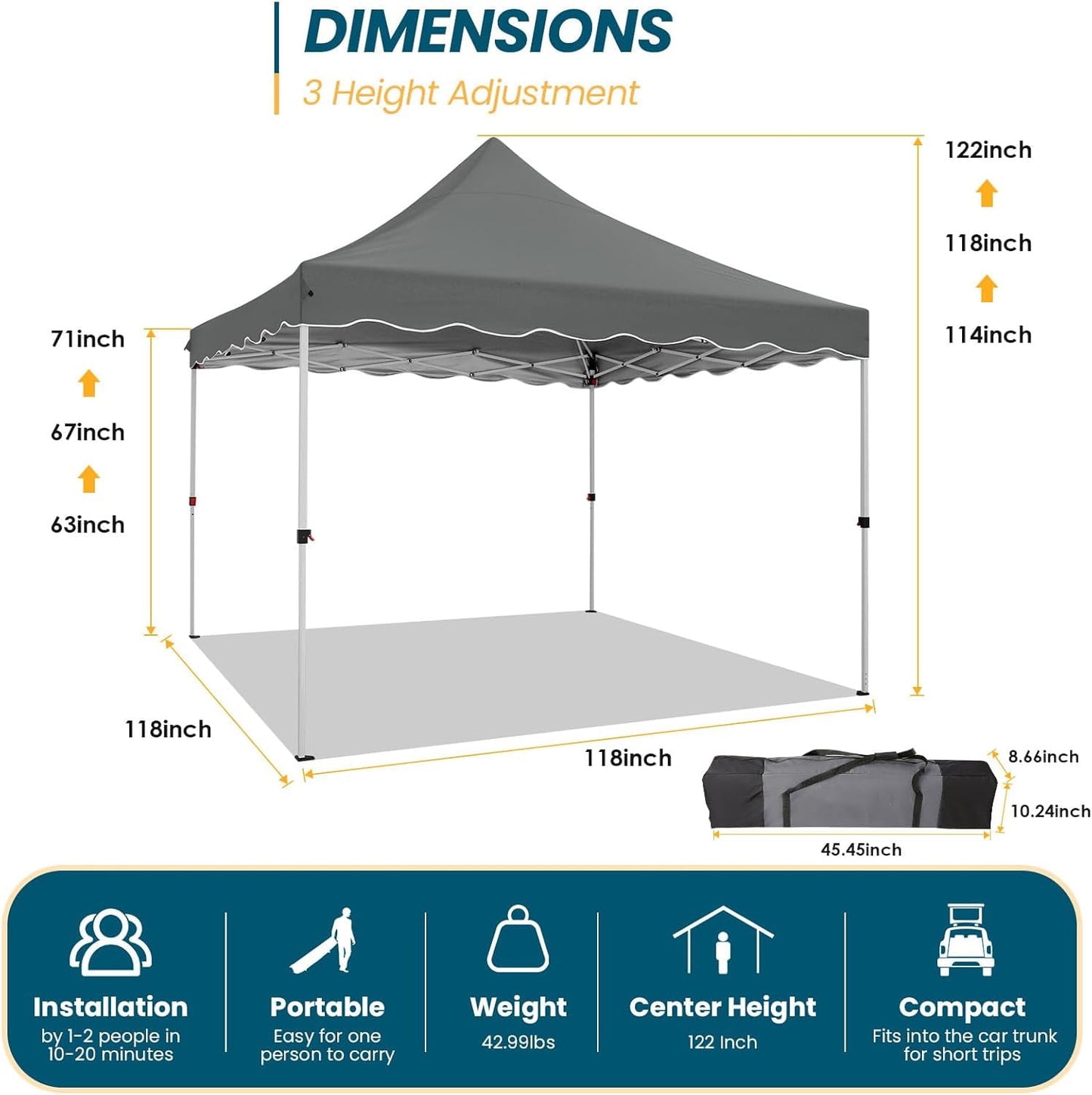 COBIZI Party Tent 10x10 Pop Up Canopy, Easy Setup Canopy Tent with Sandbags, Stakes & Ropes, UPF 50+ Waterproof Outdoor Instant Portable Shelter for Party, Events, Vendor, Gray