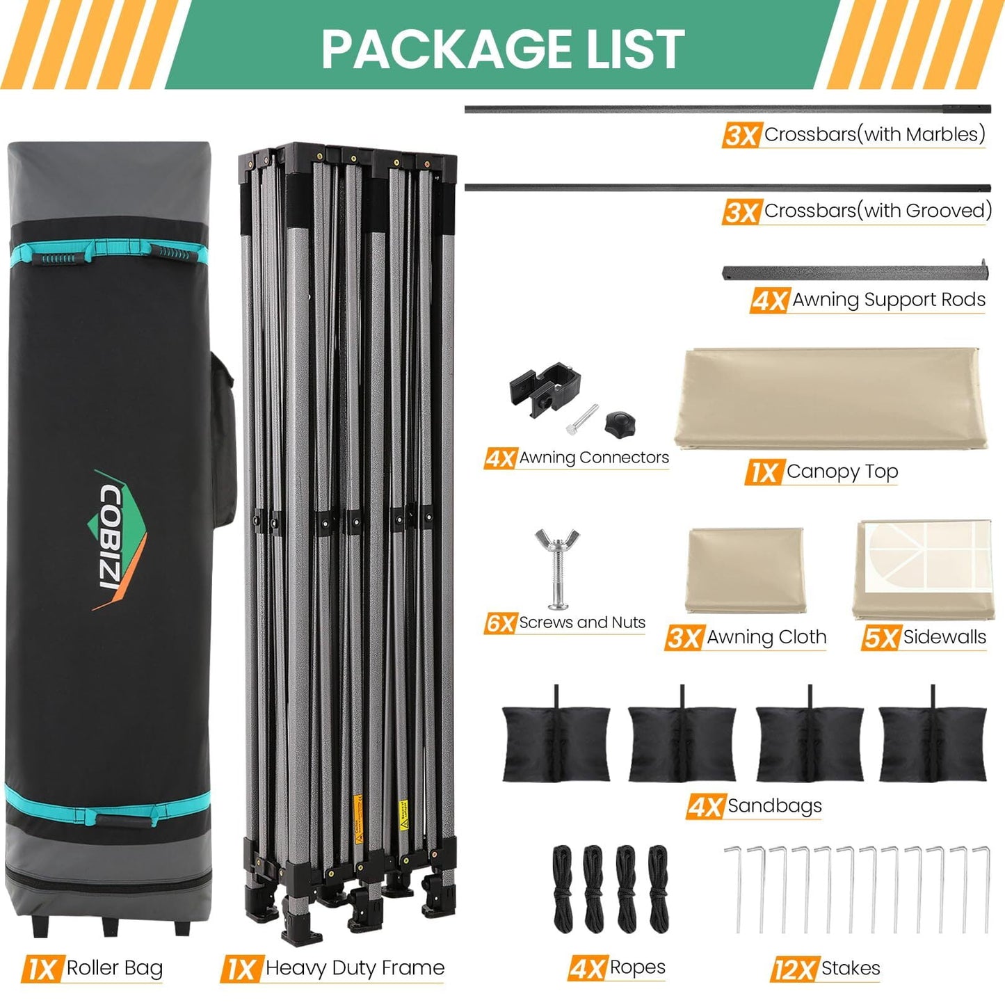 COBIZI 10x30 Pop Up Canopy Heavy Duty Party Tent with Removable Awning and Sidewalls,Easy Up Outdoor Wedding Commercial Canopy,Gazebo All Season Windproof&Waterproof UPF 50+,Blue