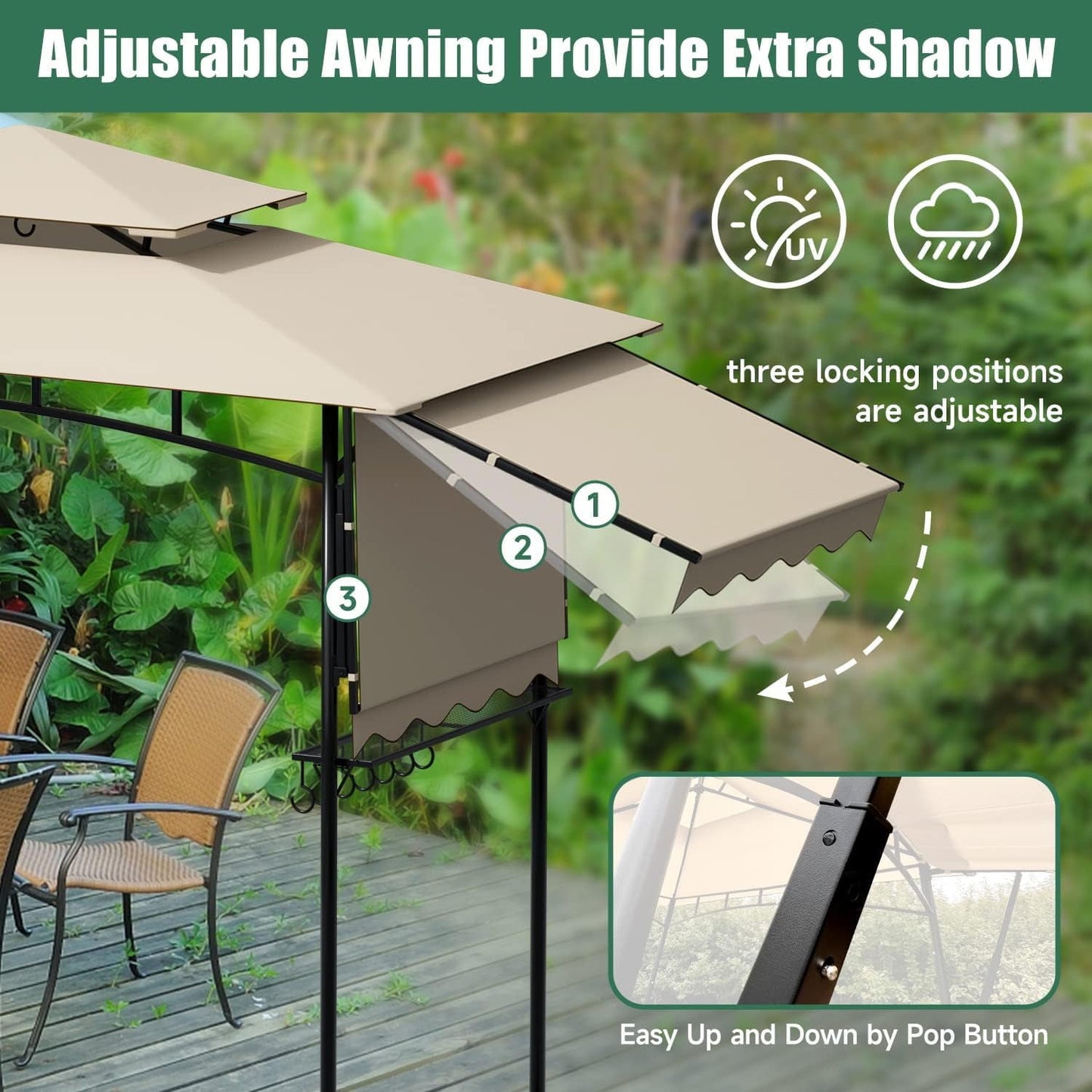 Umbrauto Grill Gazebo 11' x 5' Double Tier BBQ Canopy with Extra Shade and 15 Hooks Patio Shelter