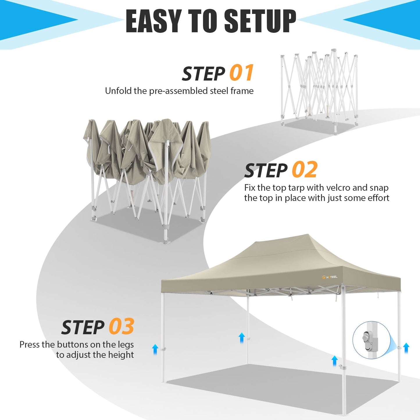 COBIZI 10x15 Canopy Tent Heavy Duty Pop Up Canopy Tent for Parties Event Wedding Commercial Easy Up Canopy with Roller Bag,UV 50+ & Upgraded No Water Accumulation, Thick Hexagonal Legs,Dark Blue
