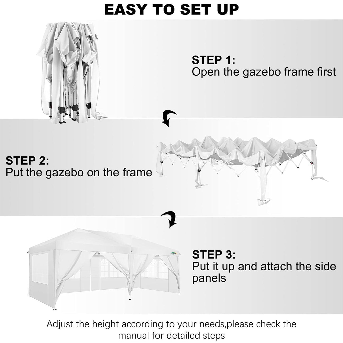 COBIZI 10x20 Pop Up Canopy Tent Party Canopy Outdoor Event Protable Instant Shelter Canopy Gazebo with 6 Removable Sidewalls and Carry Bag,White