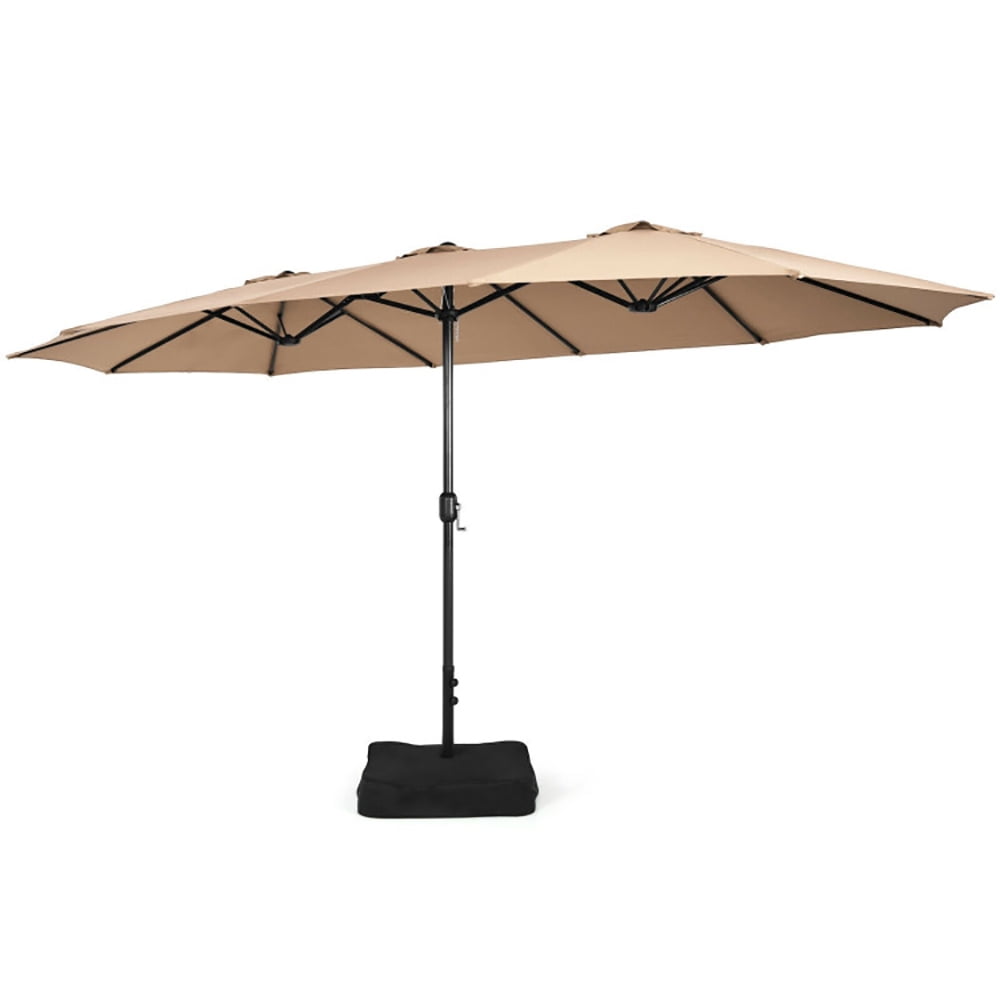 GVN 15 Feet Double-Sided Twin Patio Umbrella with Crank and Base-Brown, Outdoor Table Umbrella, Outdoor Umbrella, Market Umbrella for Outdoor Patio Backyard Garden Lawn Sun Shade