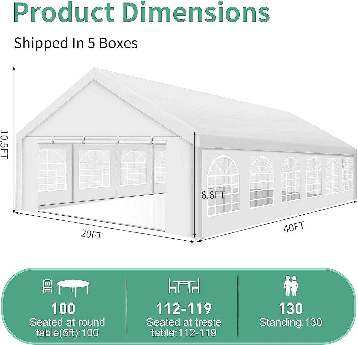 COBIZI 20'x 40' Large Heavy Duty Outdoor Canopy Party Tent & Carport, Upgraded Wedding Event Shelter Gazebo with 8 Removable Sidewalls, Big Tent for Birthday Party, Outdoor Event, Wedding, White