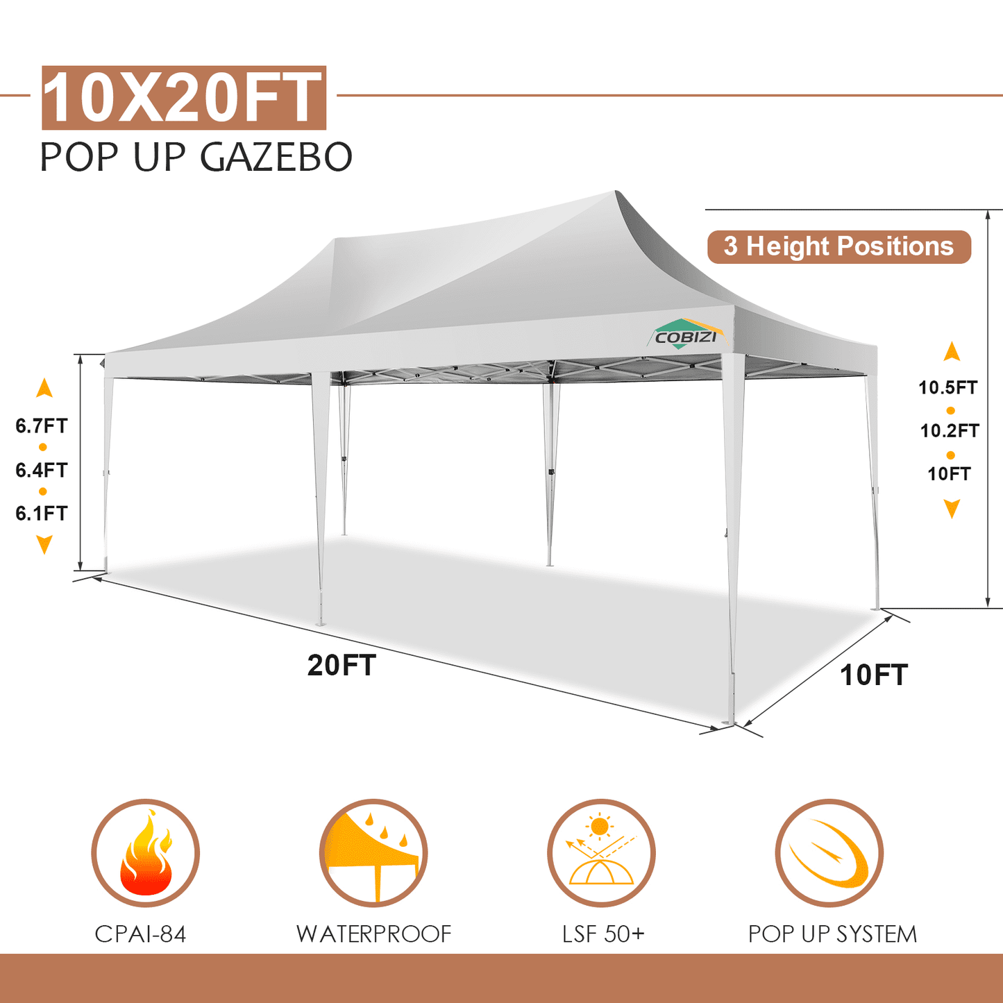 COBIZI 10x20 Pop Up Canopy Tent with 6 Sidewalls,Upgrade Structure Wind & Waterproof Easy up UV Blocking with Carry Bag,3 Adjustable Heights,Wedding Party Tent Outdoor Commercial Party Tent,black