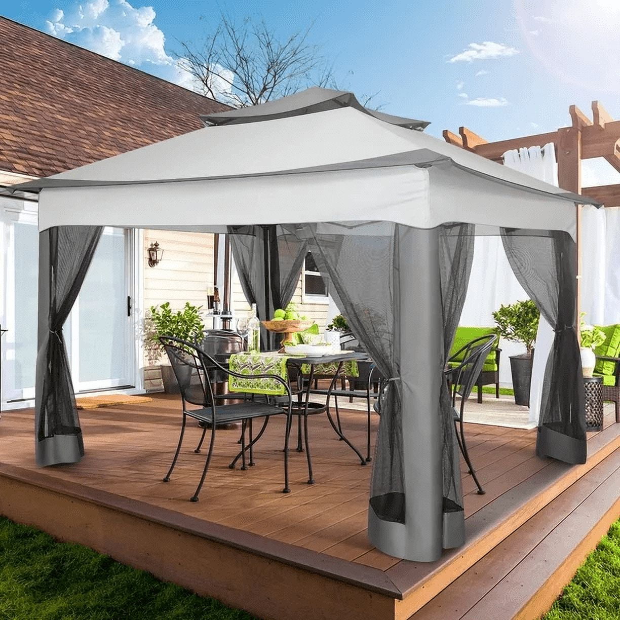COBIZI Outdoor Canopy Gazebo 11x11 Pop-up Gazebo Patio Gazebo with Mosquito Netting Outdoor Canopy Shelter with 121 Square feet of Shade for Outdoor Lawn, Garden, Party, Backyard and Deck, Gray