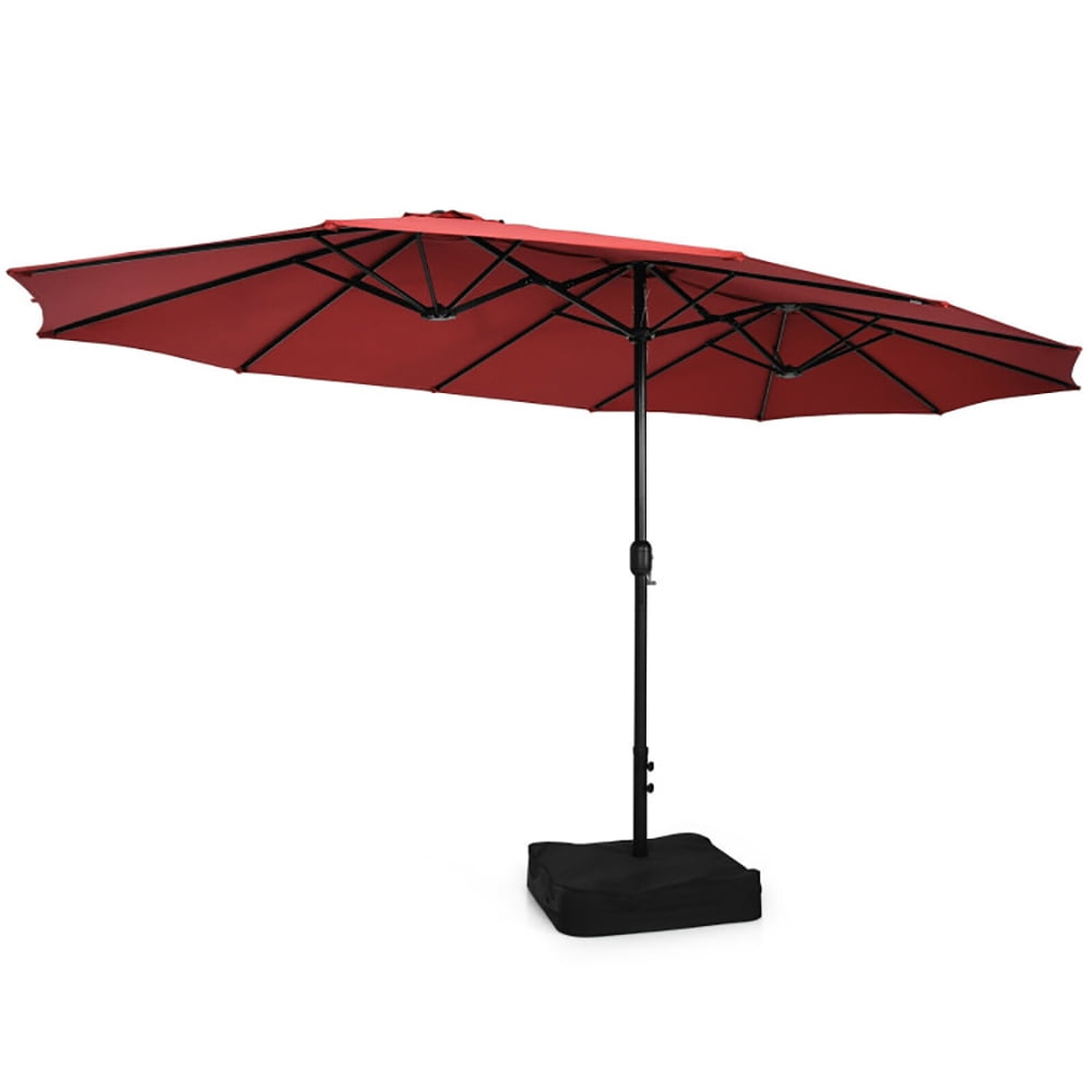 GVN 15 Feet Double-Sided Twin Patio Umbrella with Crank and Base-Red, Outdoor Table Umbrella, Outdoor Umbrella, Market Umbrella for Outdoor Patio Backyard Garden Lawn Sun Shade