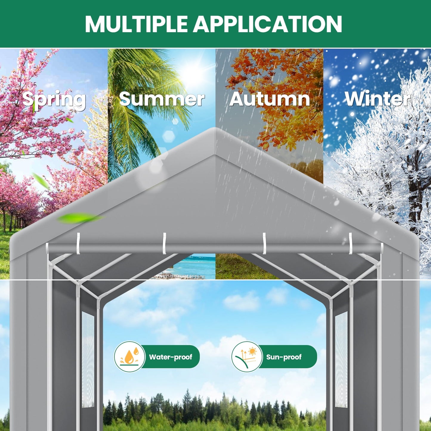 COBIZI 10'x20' Outdoor Auto Shelter Carport with Storage, Driveway Heavy Duty Car Tent, Gray