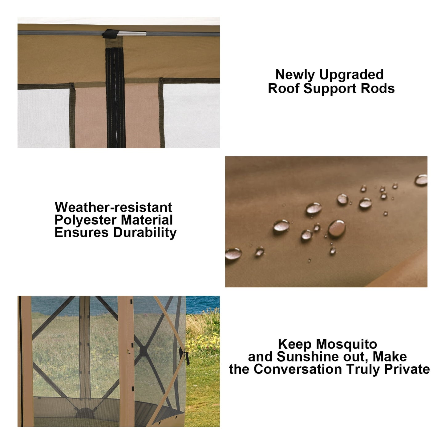 COBIZI Pop up Gazebo Screen Tent Screen House for Camping,12x12 Starry Sky Gazebo with Removable Roof, Outdoor Screened Gazebo with Sidewalls, Portable Hub Tent with Carry Bag and Ground Stakes,Brown