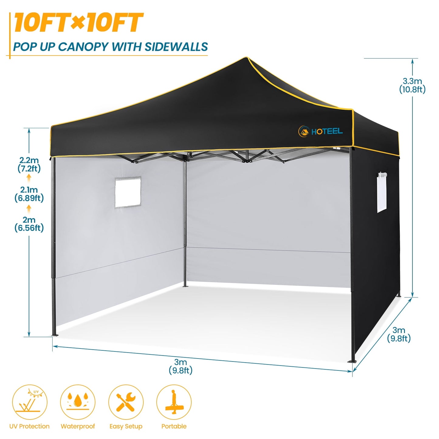 COBIZI Canopy Tent,10x10 Pop-up Canopy,Outdoor Tent with Mesh Window,Instant Tents for Party,Camping,Commercial,Waterproof Gazebo with 4 Removable Sidewalls,Carry Bag,&nbsp;Black