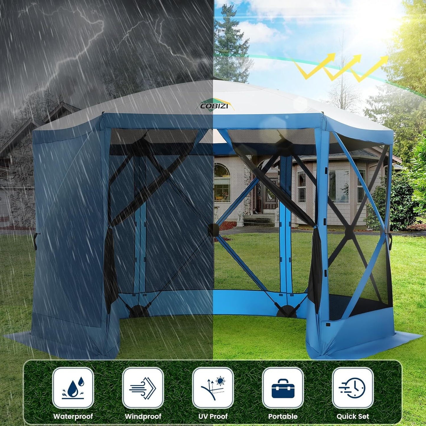 COBIZI 12x12ft Large Pop-up Gazebo, Waterproof Patio Shelter with Sidewalls