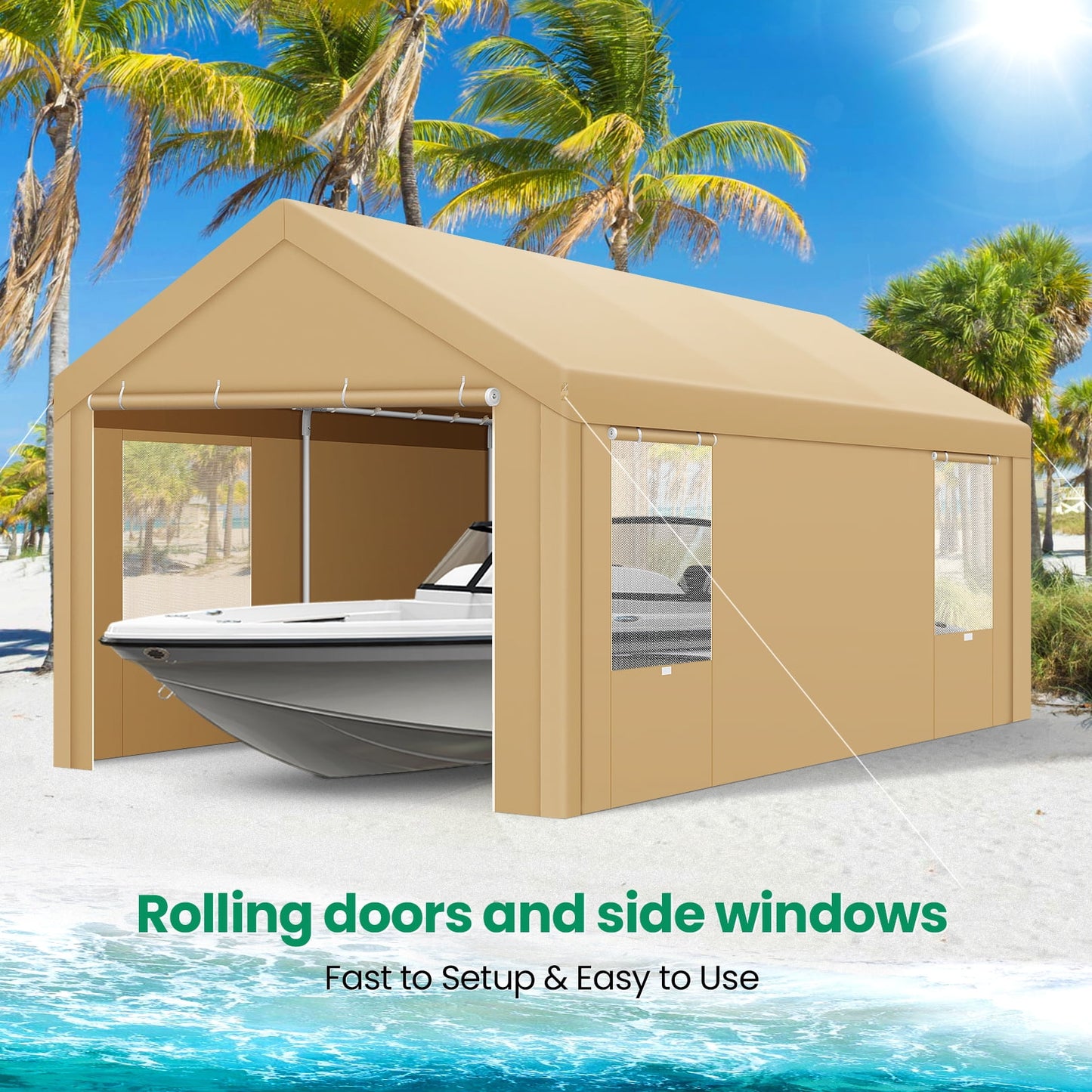 COBIZI 10' x 20' Heavy Duty Carport Car Canopy Garage Shelter Party Tent, Adjustable Height from 6.4ft to 8.9ft, Yellow