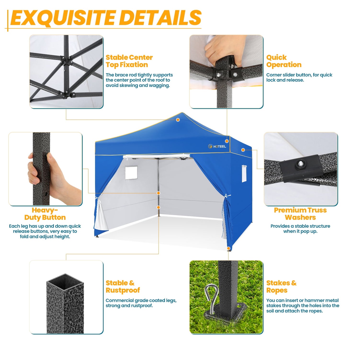 COBIZI Canopy Tent,10x10 Pop-up Canopy,Outdoor Tent with Mesh Window,Instant Tents for Party,Camping,Commercial,Waterproof Gazebo with 4 Removable Sidewalls,Carry Bag,&nbsp;Black