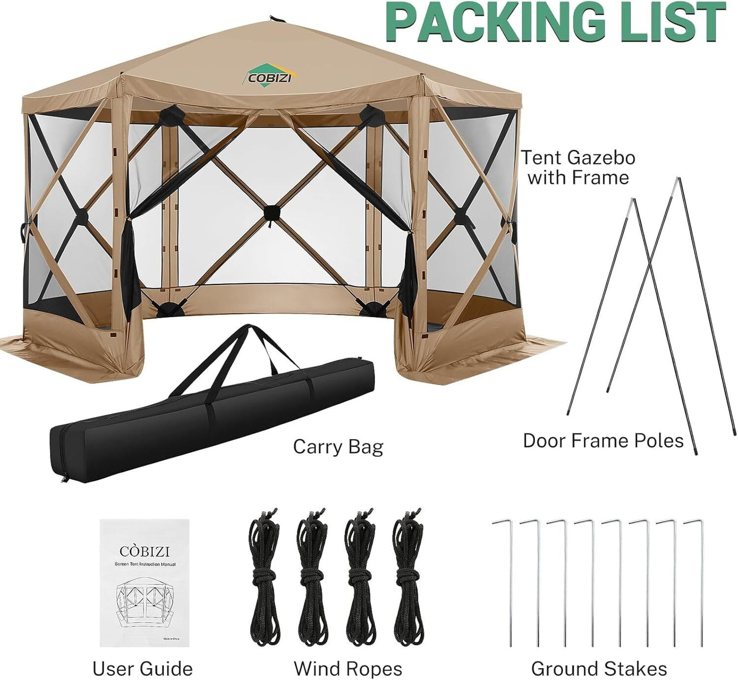 COBIZI 12x12 Pop Up Canopy Gazebo, Outdoor Canopy Tent Screen House with 6 sidewalls and Netting for Camping, Waterproof, UV Resistant, Ez Set-up Party Tent with Carrying Bag and Ground Stakes,Blue