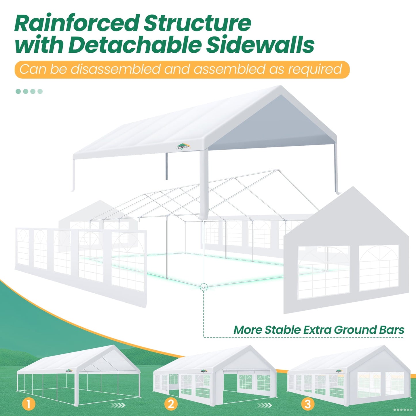 COBIZI 16x32ft Party Tent, Heavy Duty Wedding Tent with Removable Sidewalls, Large Outdoor Event Tent, White Tent for Party, Carpas Para Fiestas, Canopy Tent with Built-in Sandbags, UV 50+, Waterproof