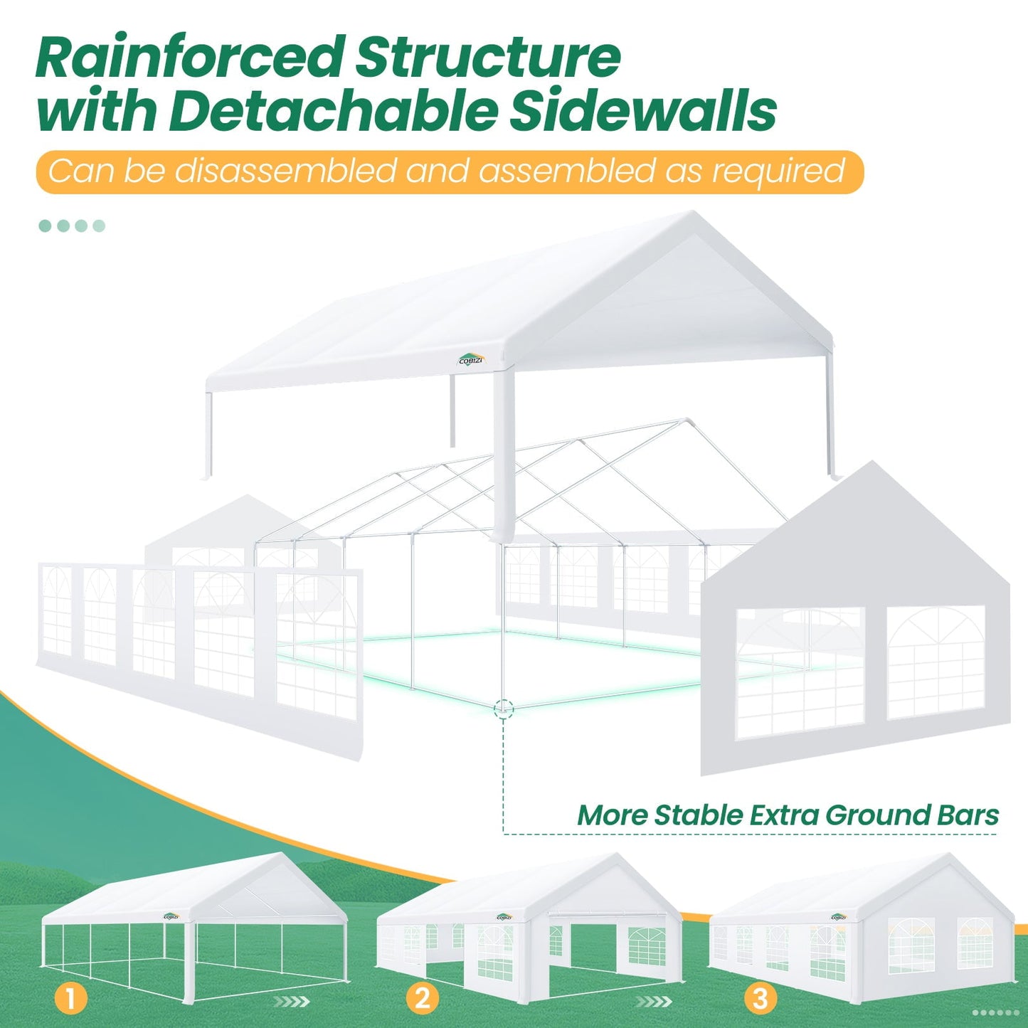 COBIZI Party Tent Heavy Duty, 20x30ft Wedding Tent, Large Canopy Tents for Parties, Carport Canopy with Removable Sidewalls, Large Tent with Built-in Sandbag, UV50+, Big Tent for Party, White
