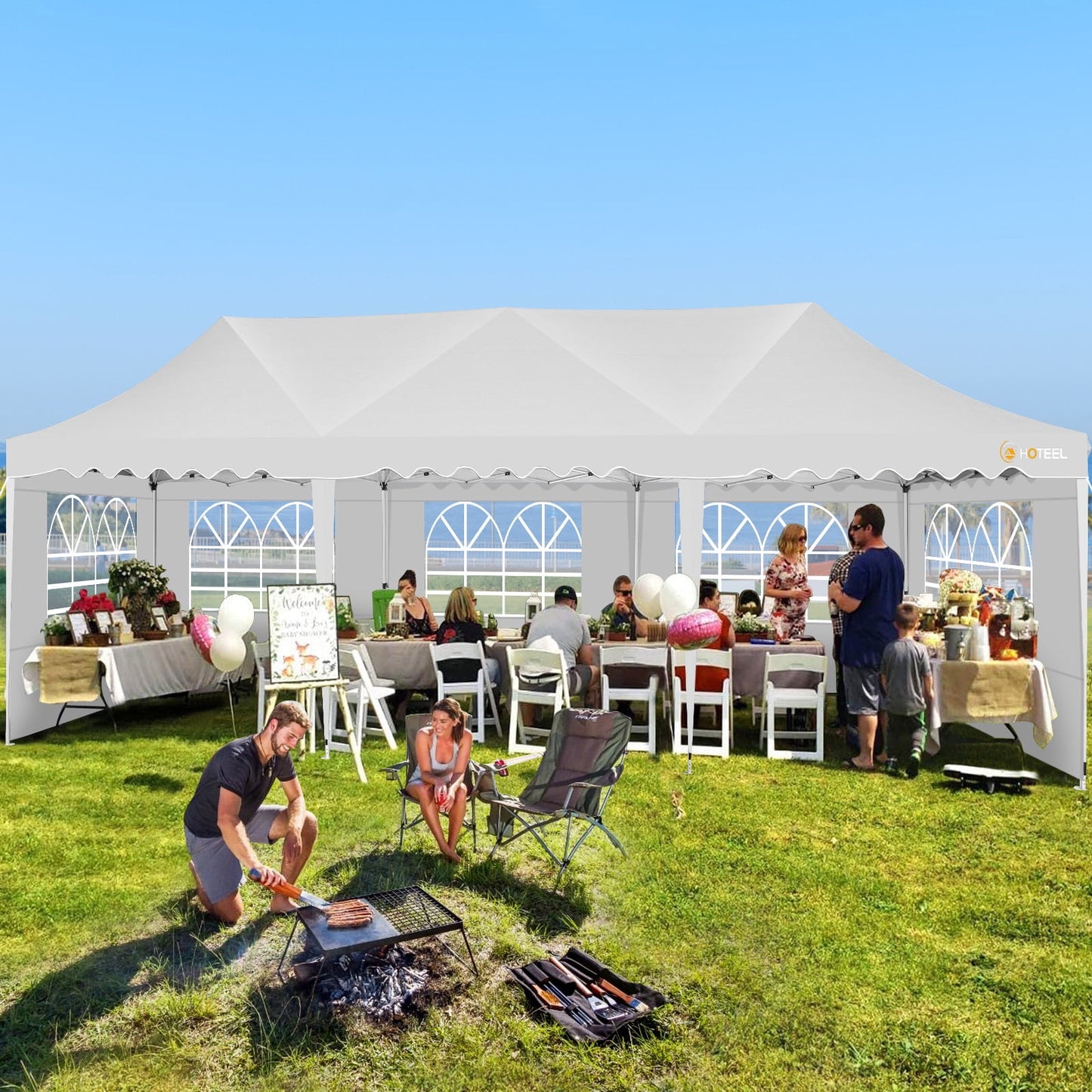 COBIZI 10x30 Pop-up Canopy Tent with 8 Sidewalls,UPF 50+ Windproof 2000+Waterproof Wedding Event Tents for Outdoor Events,Party Parties Canopy with Roller Bag,White