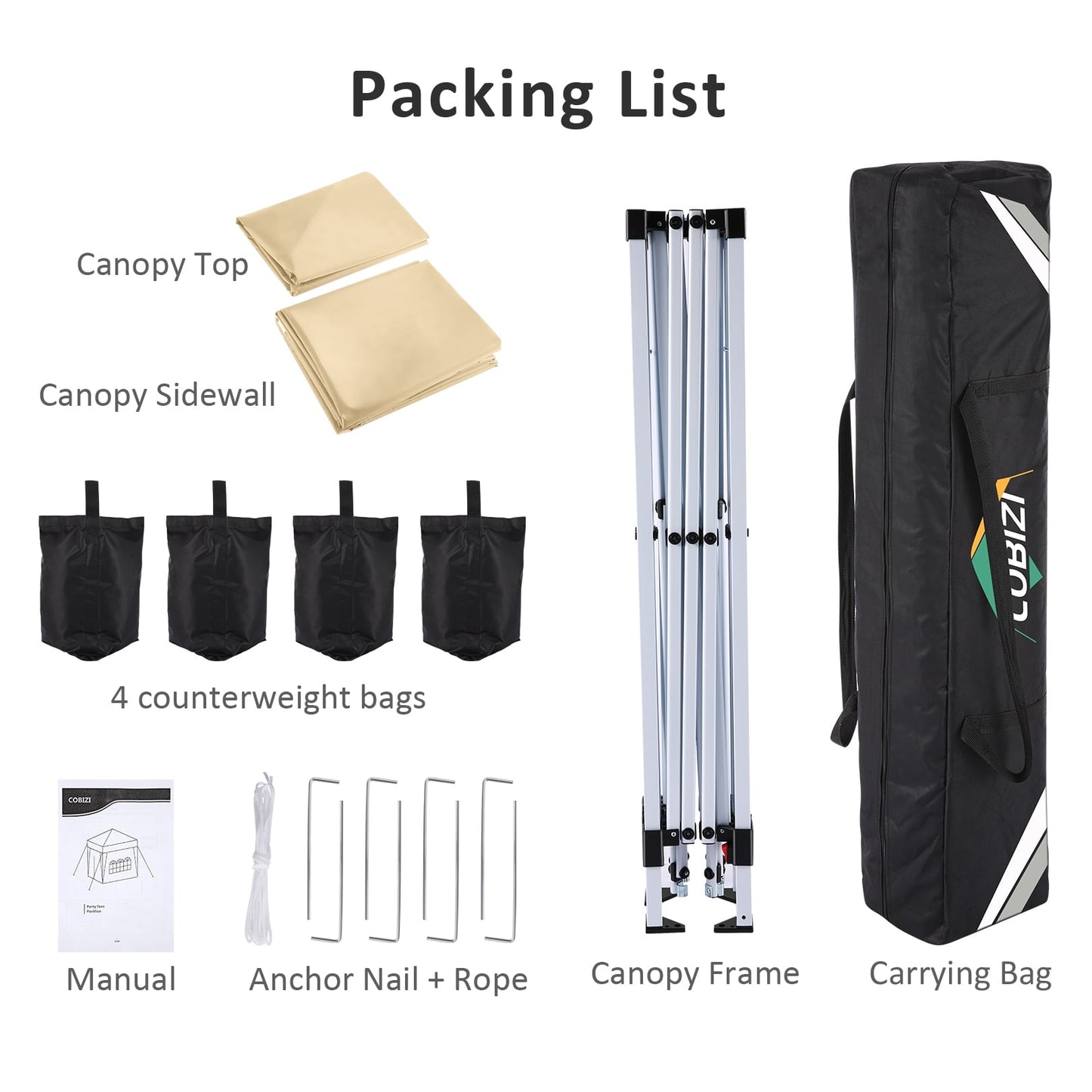 COBIZI 10' x 10' Pop-up Canopy,Easy Pop-up Canopy Tent for Outdoor Waterproof Instant Outdoor Folding Party Tent Shelter with 4 Removable Sidewalls,Air Vent, 4 Sandbags, Carrying Bag, Black