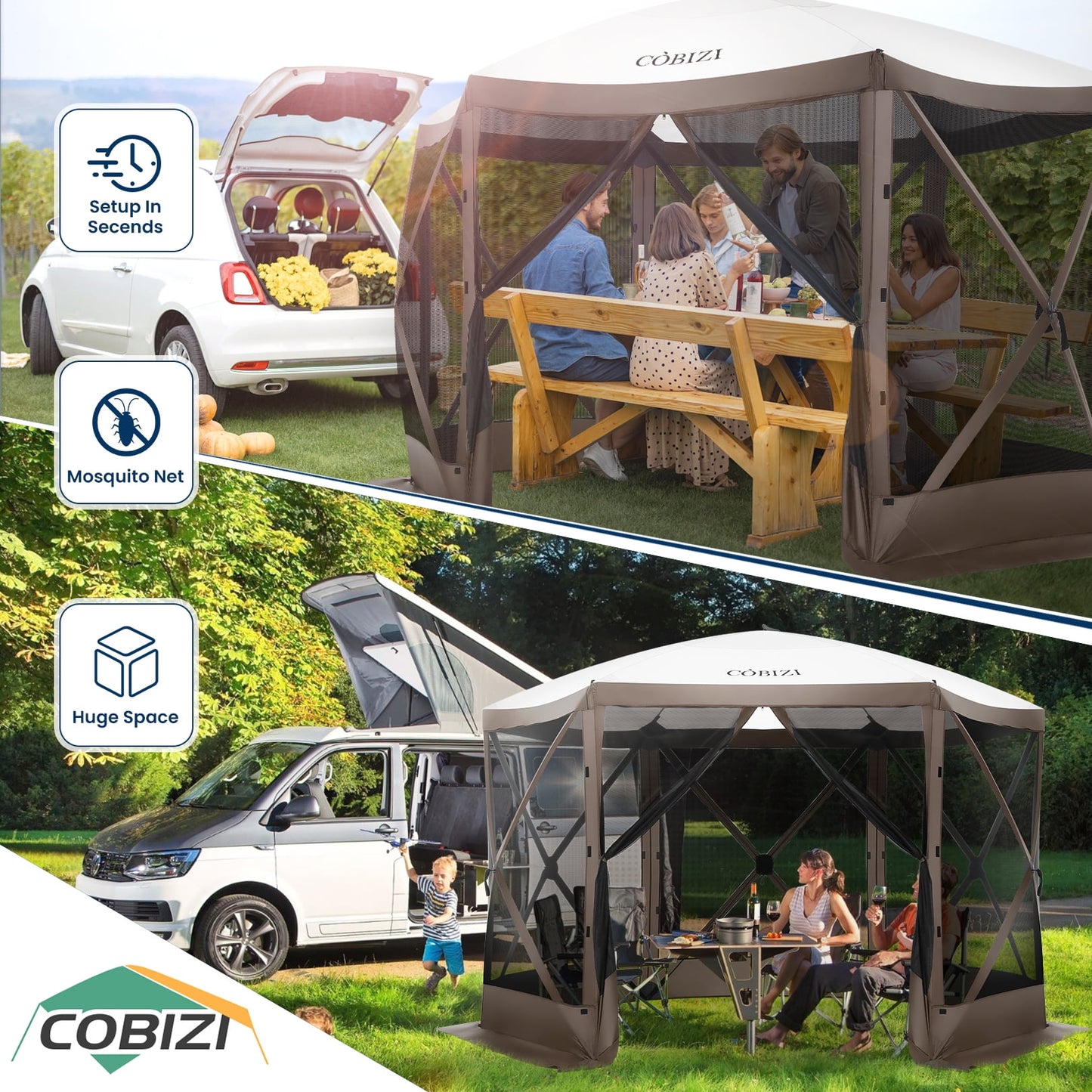 COBIZI 12'x12' Outdoor Mesh Gazebo, UV & Water Resistant, Portable Camping Tent, Light Blue
