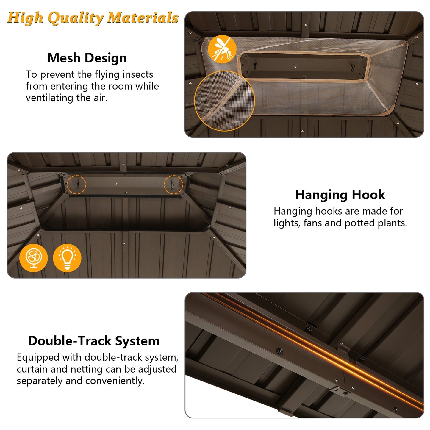 COBIZI 10x12 Hardtop Gazebo Aluminum Gazebos with Galvanized Steel Double Roof Metal Gazebo with Curtains and Netting Permanent Steel Gazebo for Backyard, Garden and Patio, Brown