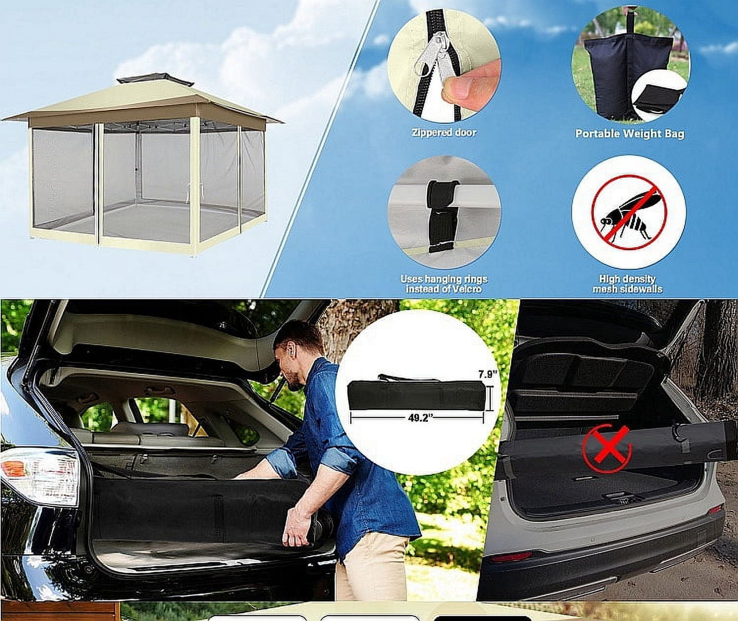 Hoteel 12'x12' Gazebo Tent Outdoor Pop up Gazebo Canopy Shelter with Mosquito Netting, Beige