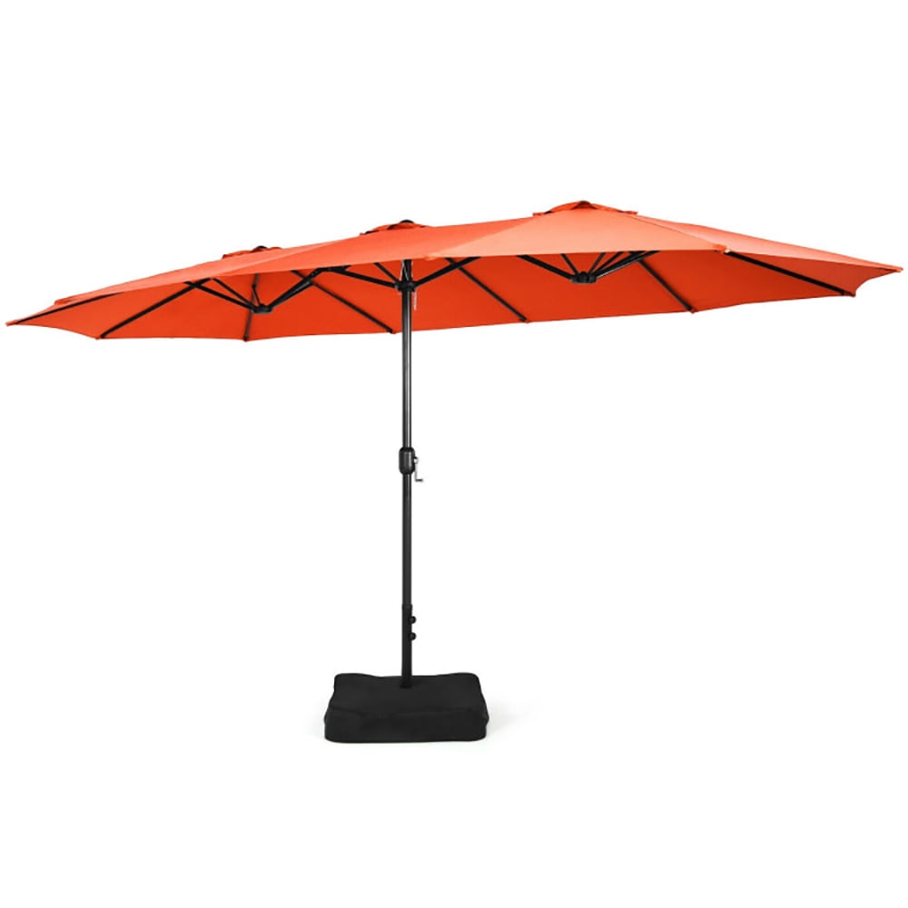 GVN 15 Feet Double-Sided Twin Patio Umbrella with Crank and Base-Orange, Outdoor Table Umbrella, Outdoor Umbrella, Market Umbrella for Outdoor Patio Backyard Garden Lawn Sun Shade