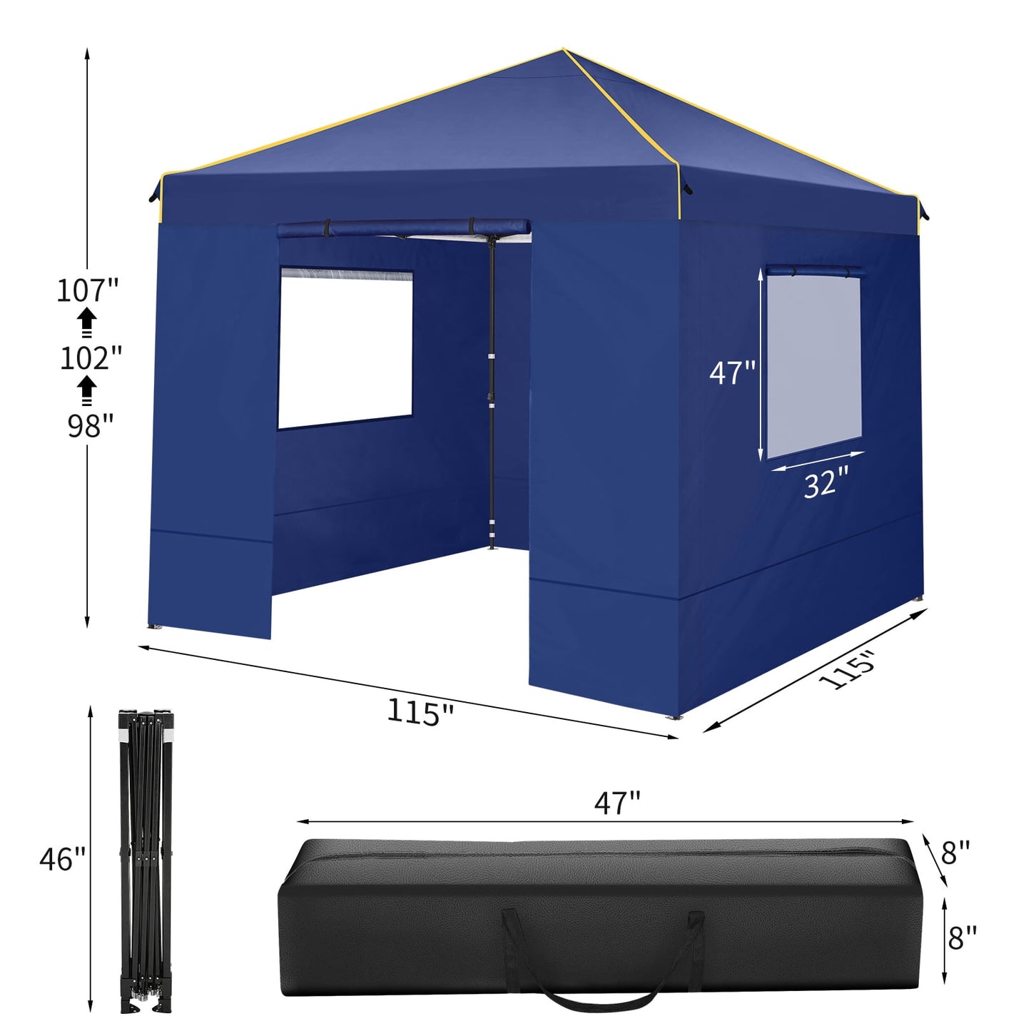 COBIZI 10X10 Pop-up Waterproof Canopy with Mesh Window, Carry Bag, Easy to Carry, 4 Removable Sidewalls, 4 Stakes & Ropes, Outdoor Tents for Party/Exhibition/Picnic,Dark Blue