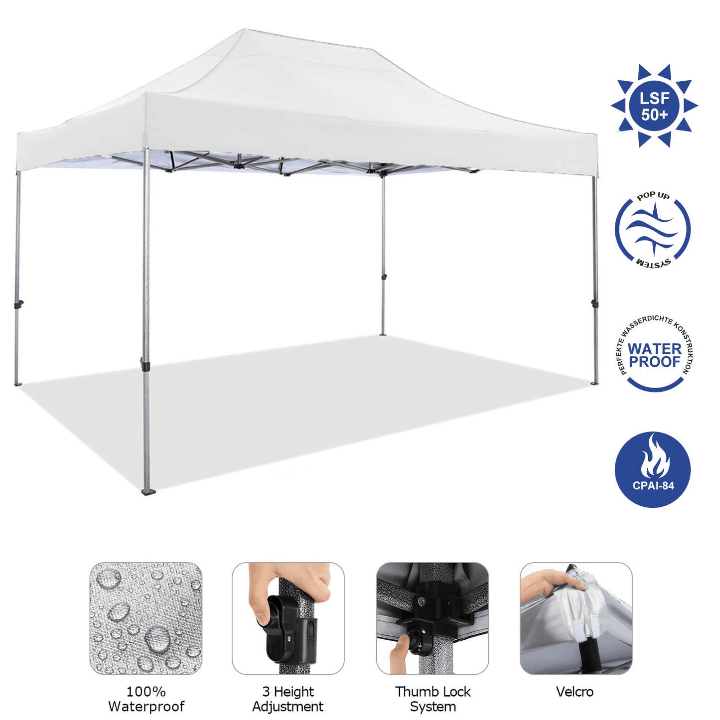 COBIZI 10 x 15 Heavy Duty Pop-up Canopy Tent with Adjustable Height, Waterproof and Instant Outdoor Shelter, Summer Canopy for Beach,Party,Camping Includes 4 Sandbags, and Carrying Bag,Blue