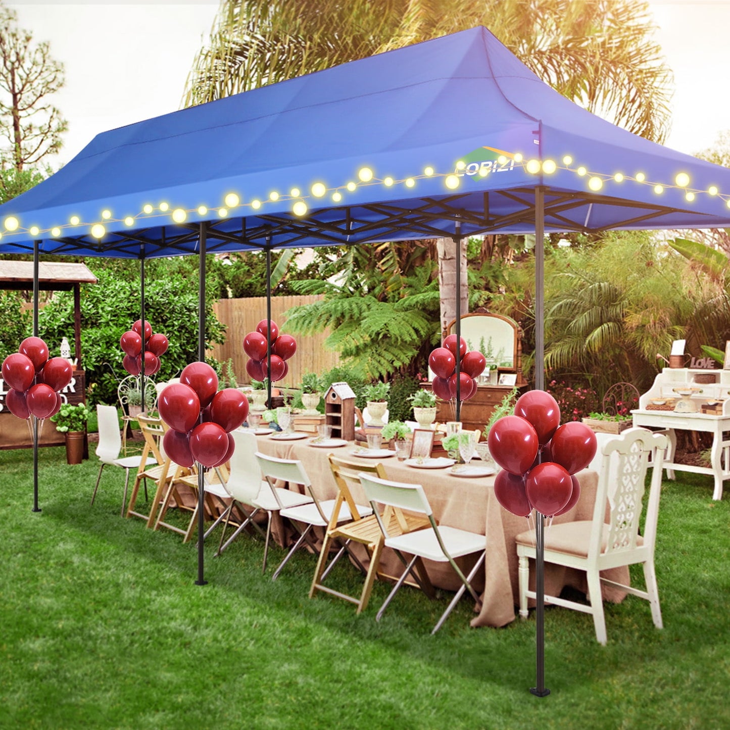 COBIZI Heavy Duty 10x30 Party Tent,Commercial pop up Canopy for Parties,Waterproof Gazebos, 8 Sidewalls,Waterproof UPF50+,Stable Thickened Frame,Blue