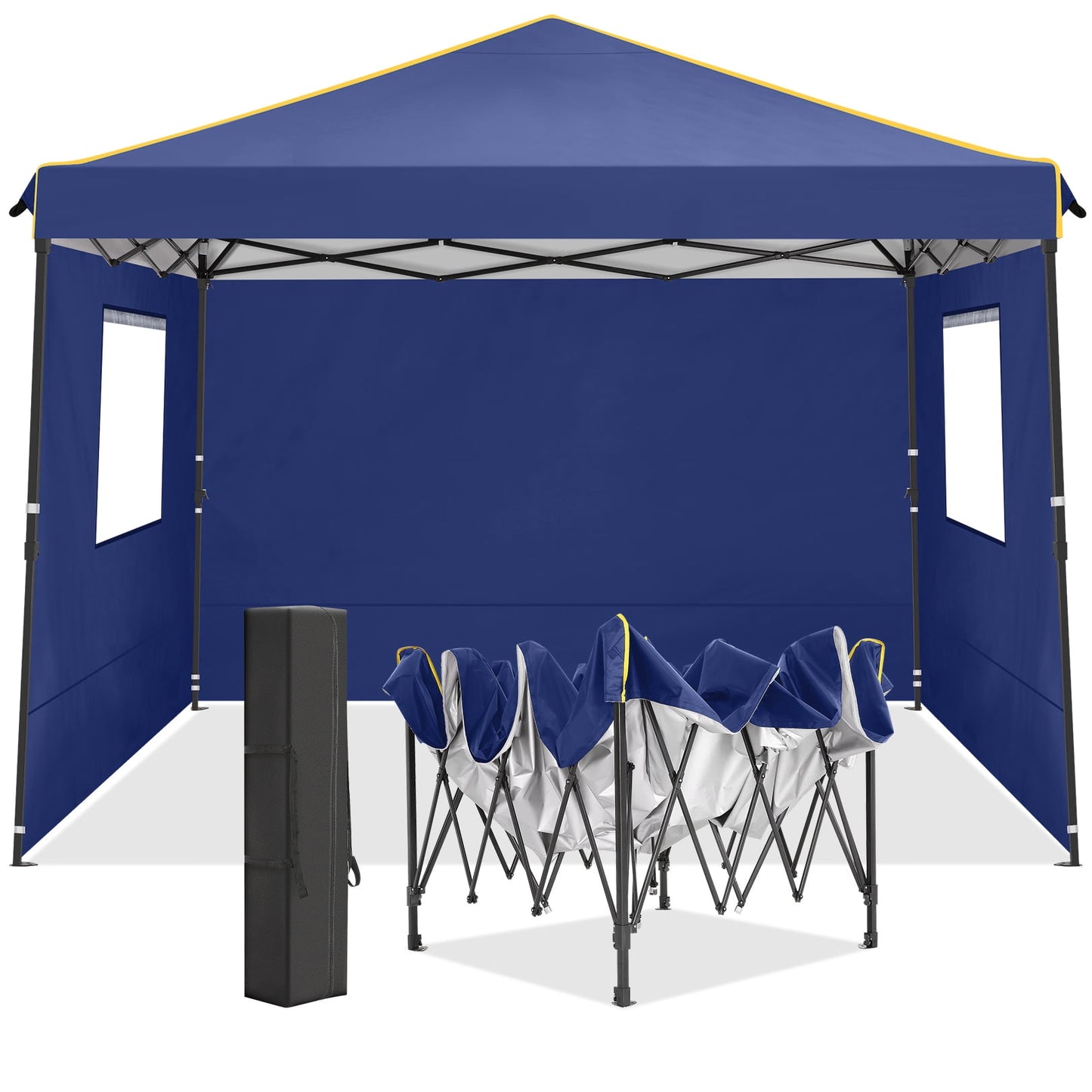 COBIZI 10x10 Pop-up Canopy Tent with 4 Sidewalls and Mesh Windows 2.0, Waterproof Commercial Instant Outdoor Canopy Tents for Party/Exhibition/Picnic with Carry Bag,4 Stakes & Ropes,Black