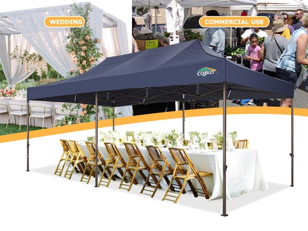 COBIZI 10x20 Pop Up Heavy Duty Canopy Tent with 4 Sandbags, Commercial Pop Up Tent for Parties All Weather Waterproof and UV 50+ Wedding Tent with Roller Bag, Outdoor Gazebo for Patio,dark blue
