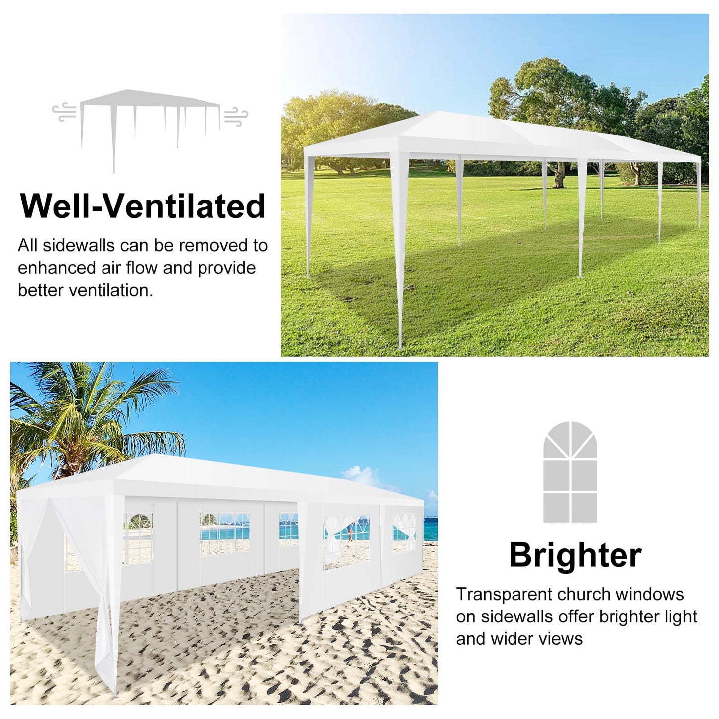 COBIZI Party Tent 10x30 Canopy Tents for Parties with 8 Removable Sidewalls, Waterproof Outdoor Tent for Weddings and Events